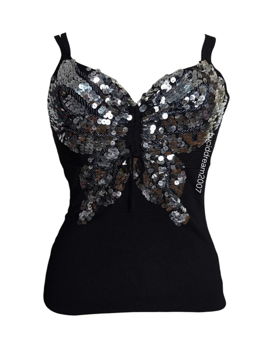 Haut détail papillon en sequins