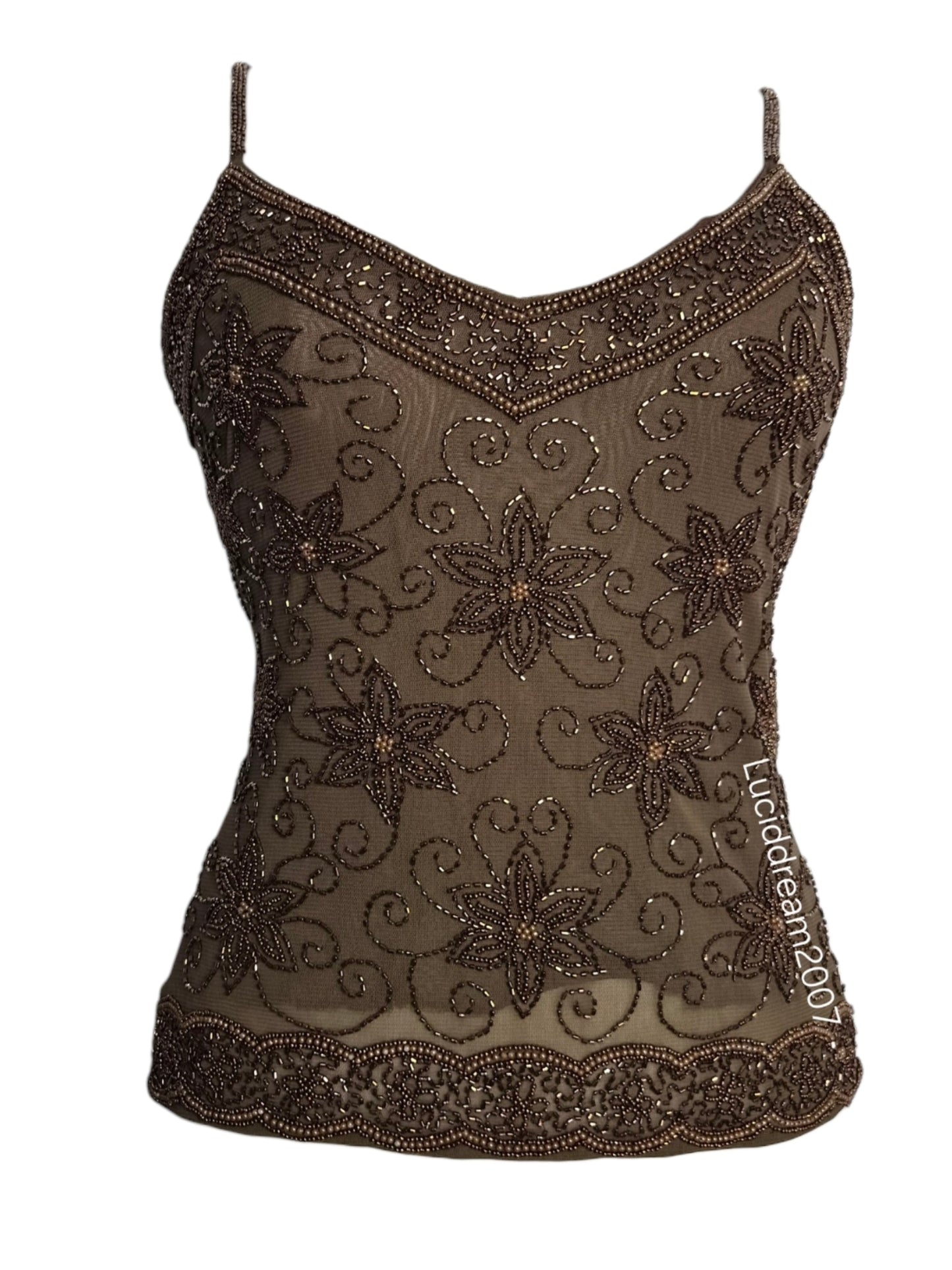 Brown embroidered voile top