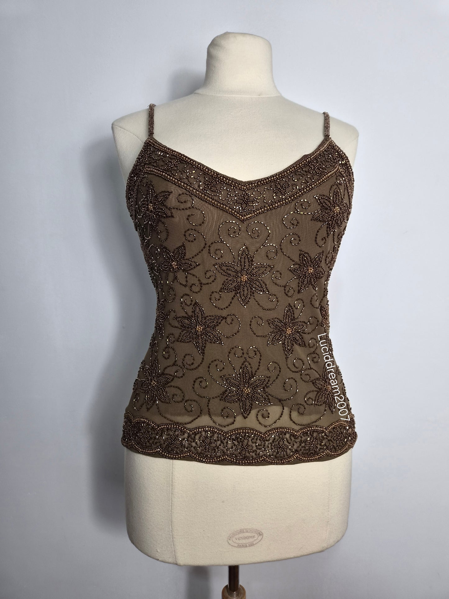 Brown embroidered voile top