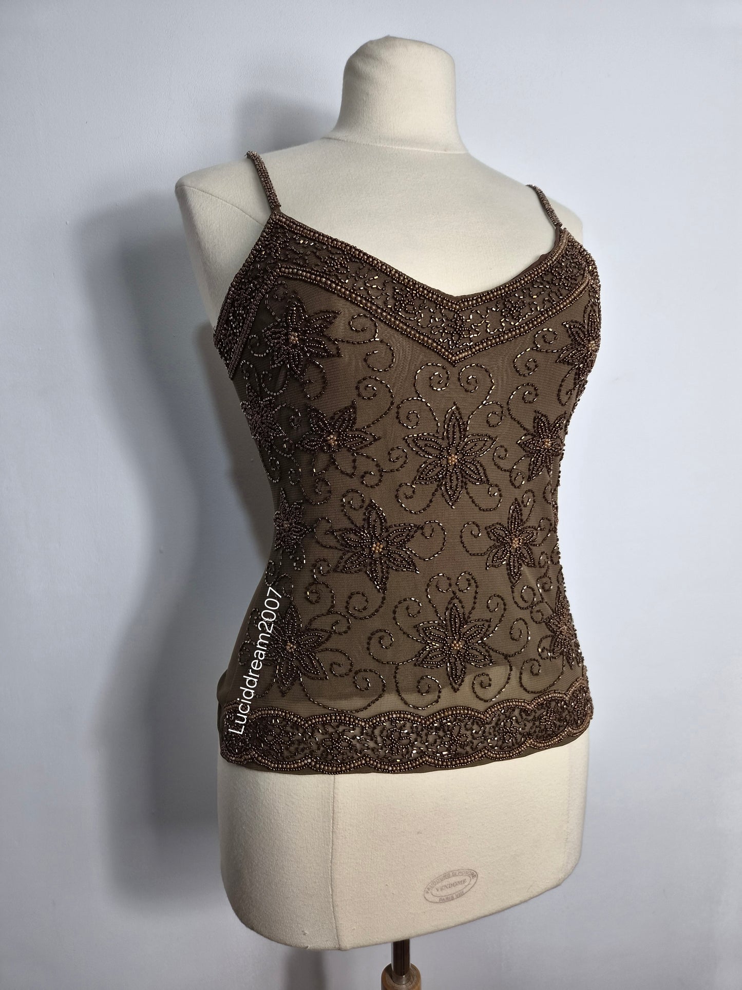 Brown embroidered voile top