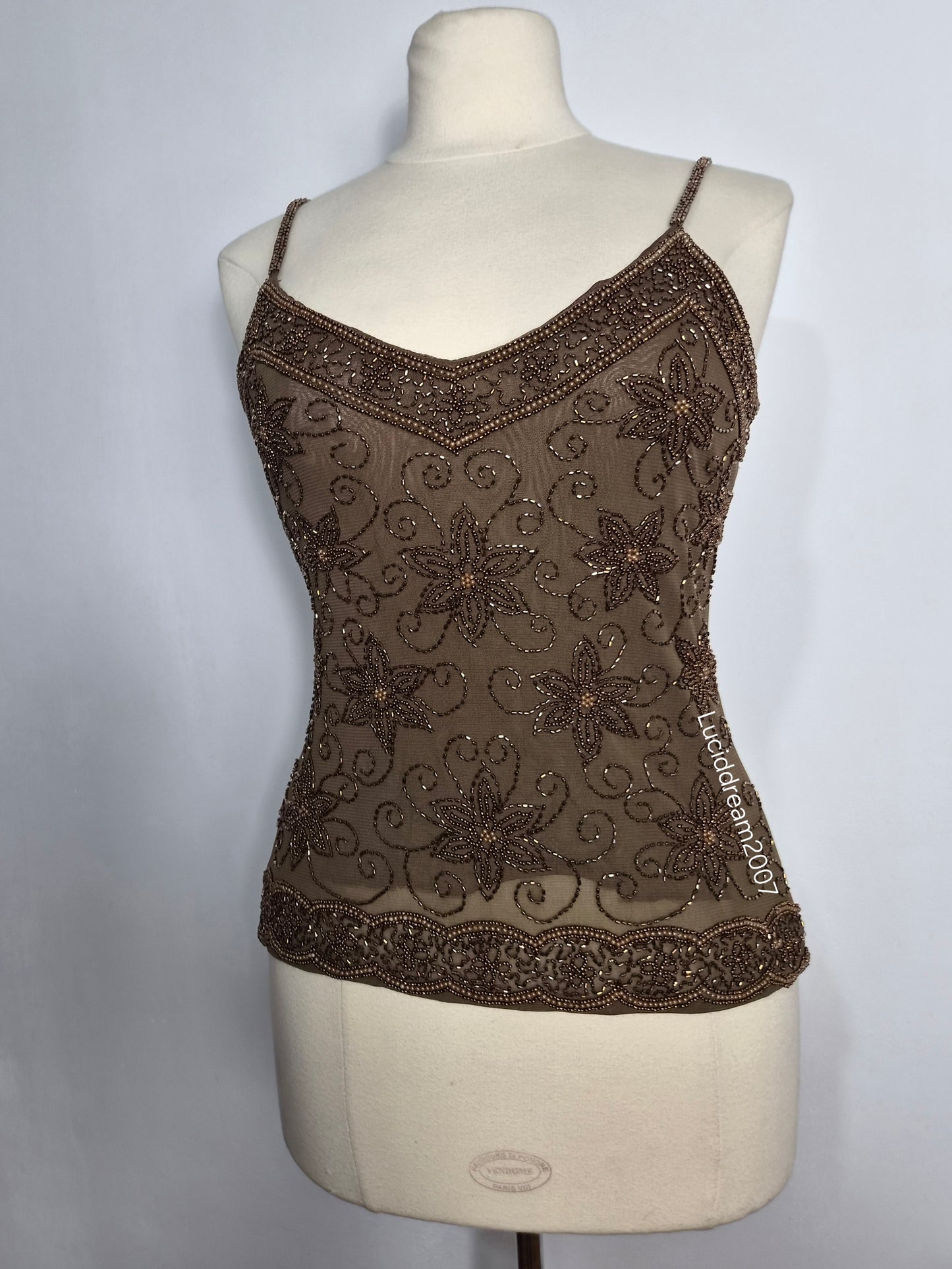 Brown embroidered voile top
