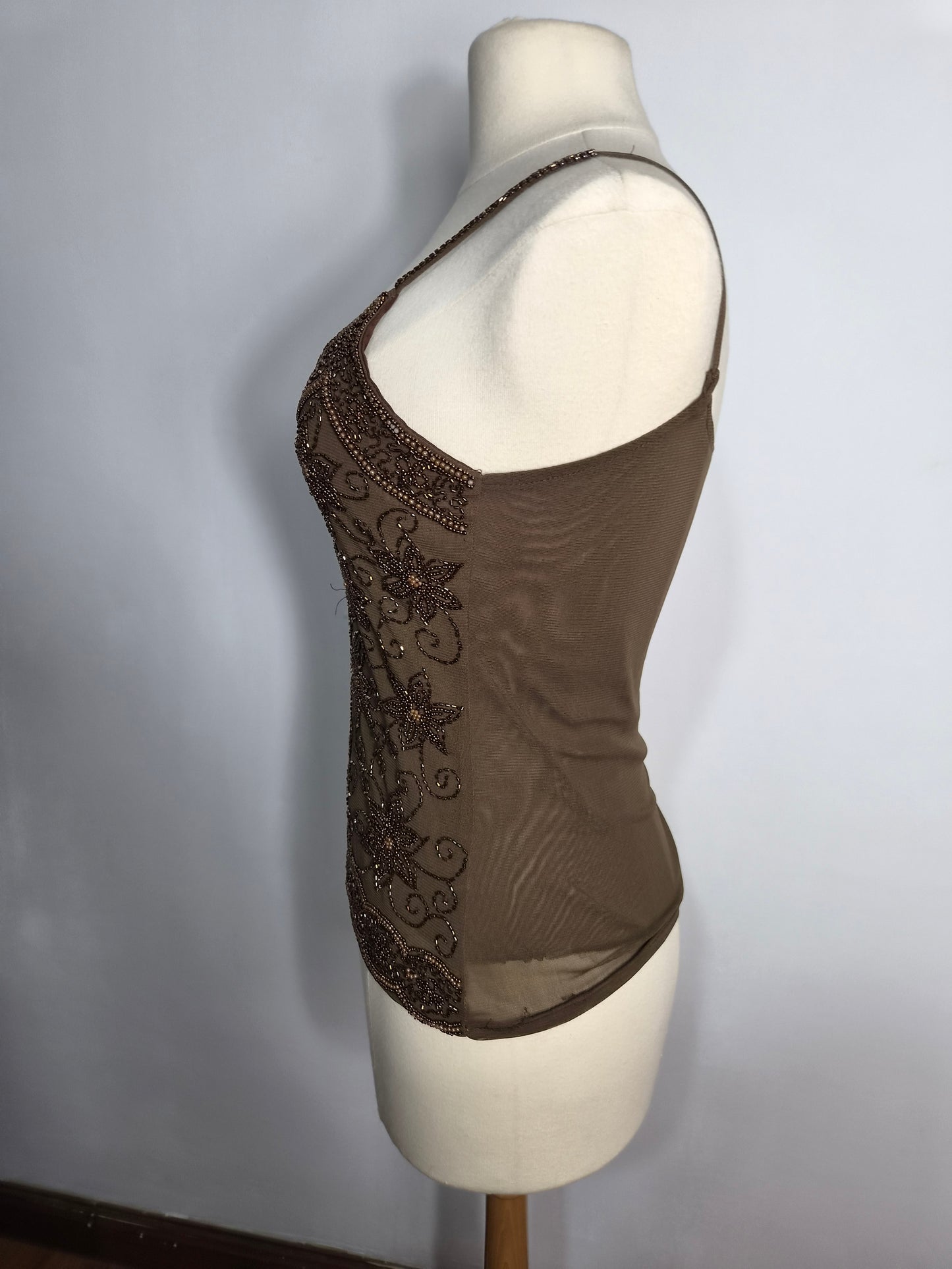 Brown embroidered voile top