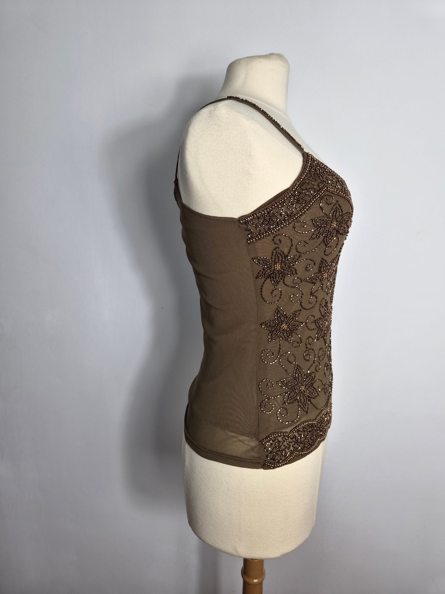 Brown embroidered voile top