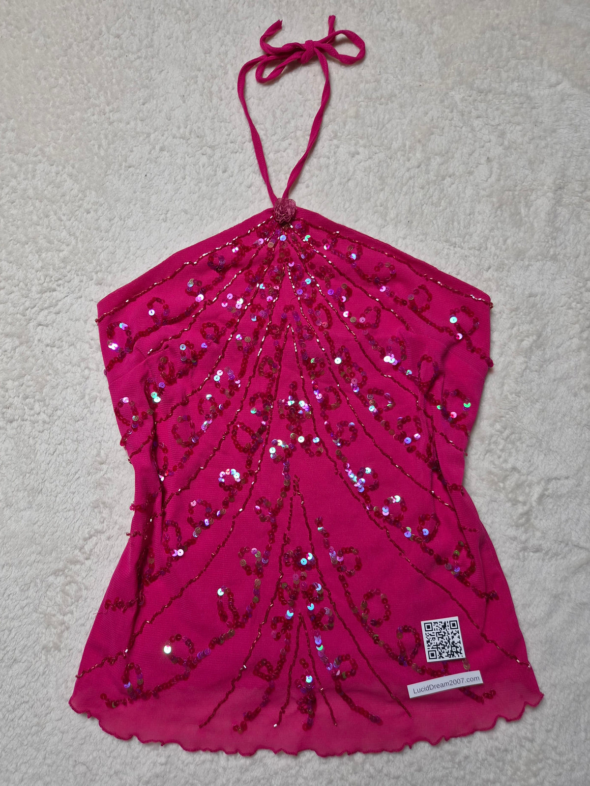 Haut en voile rose brodé