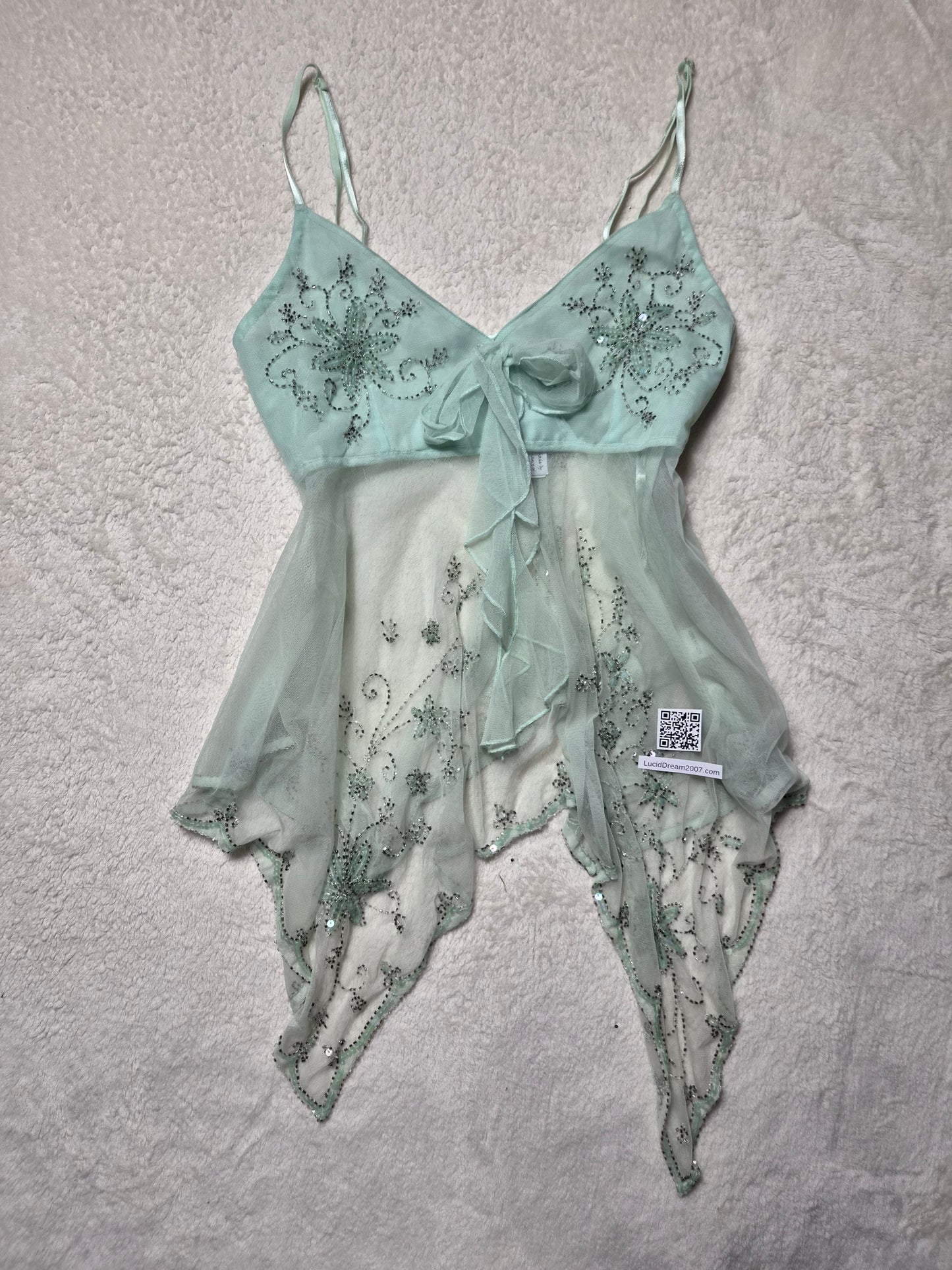 Haut en voile asymétrique brodé bleu