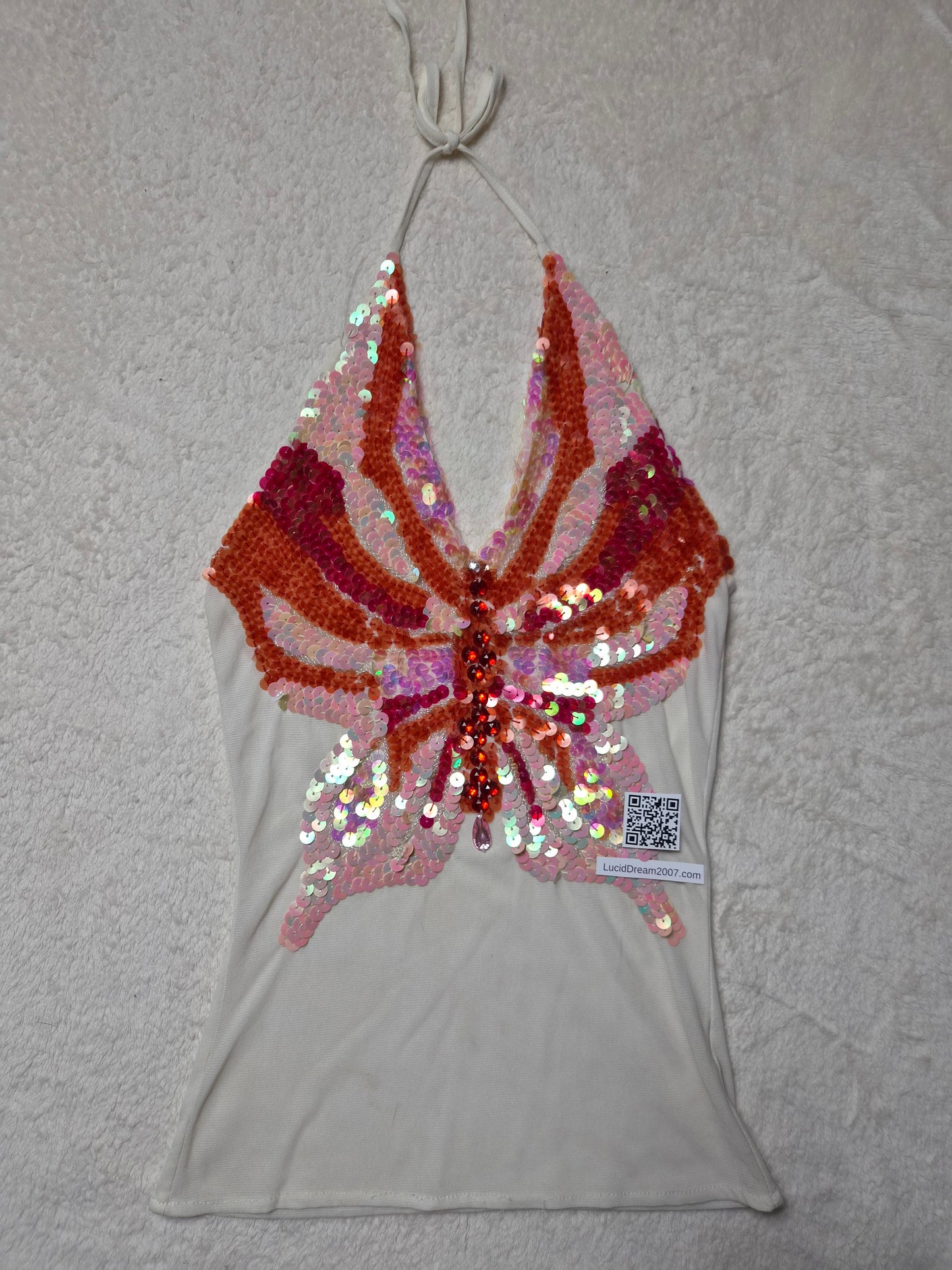 Haut dos nu papillon brodé en sequins