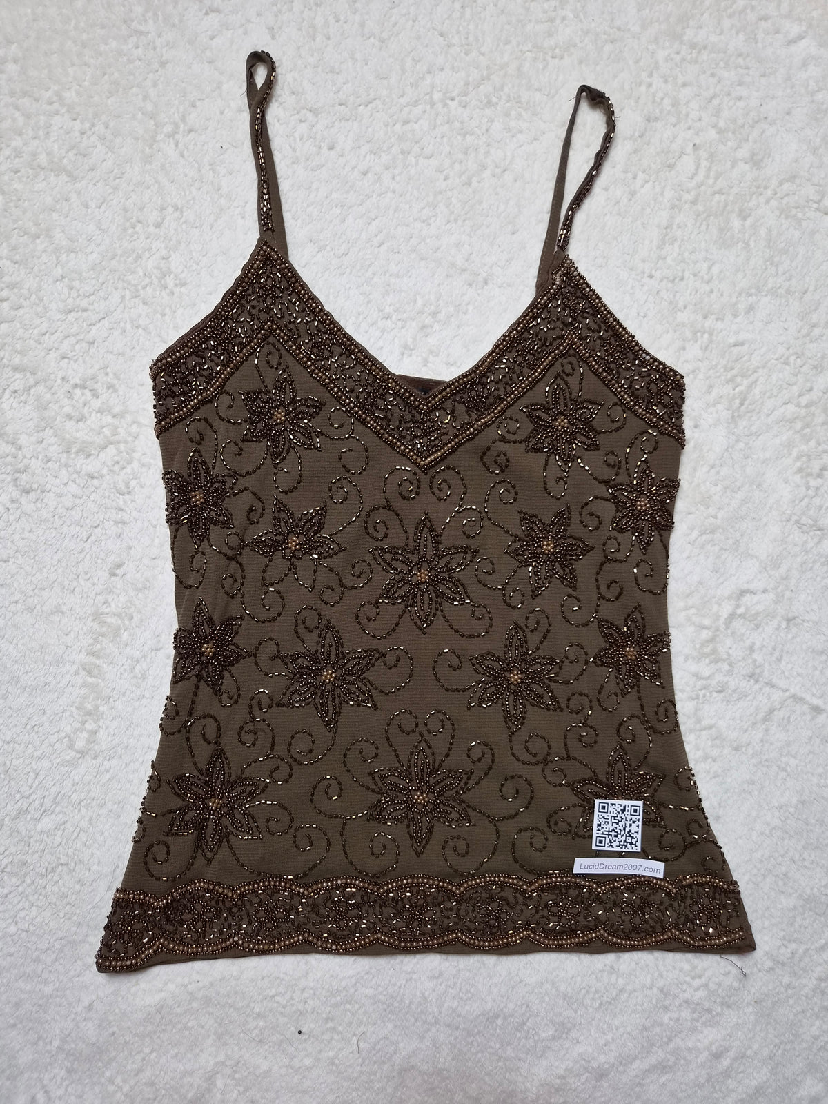 Brown embroidered voile top