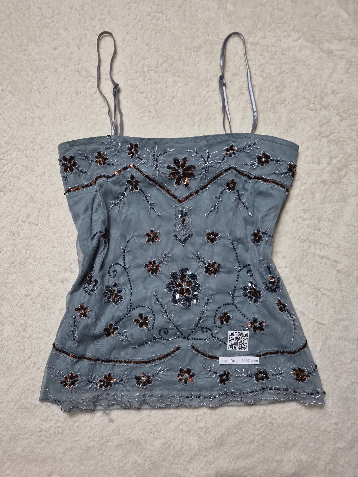 Haut en voile gris brodé de sequins