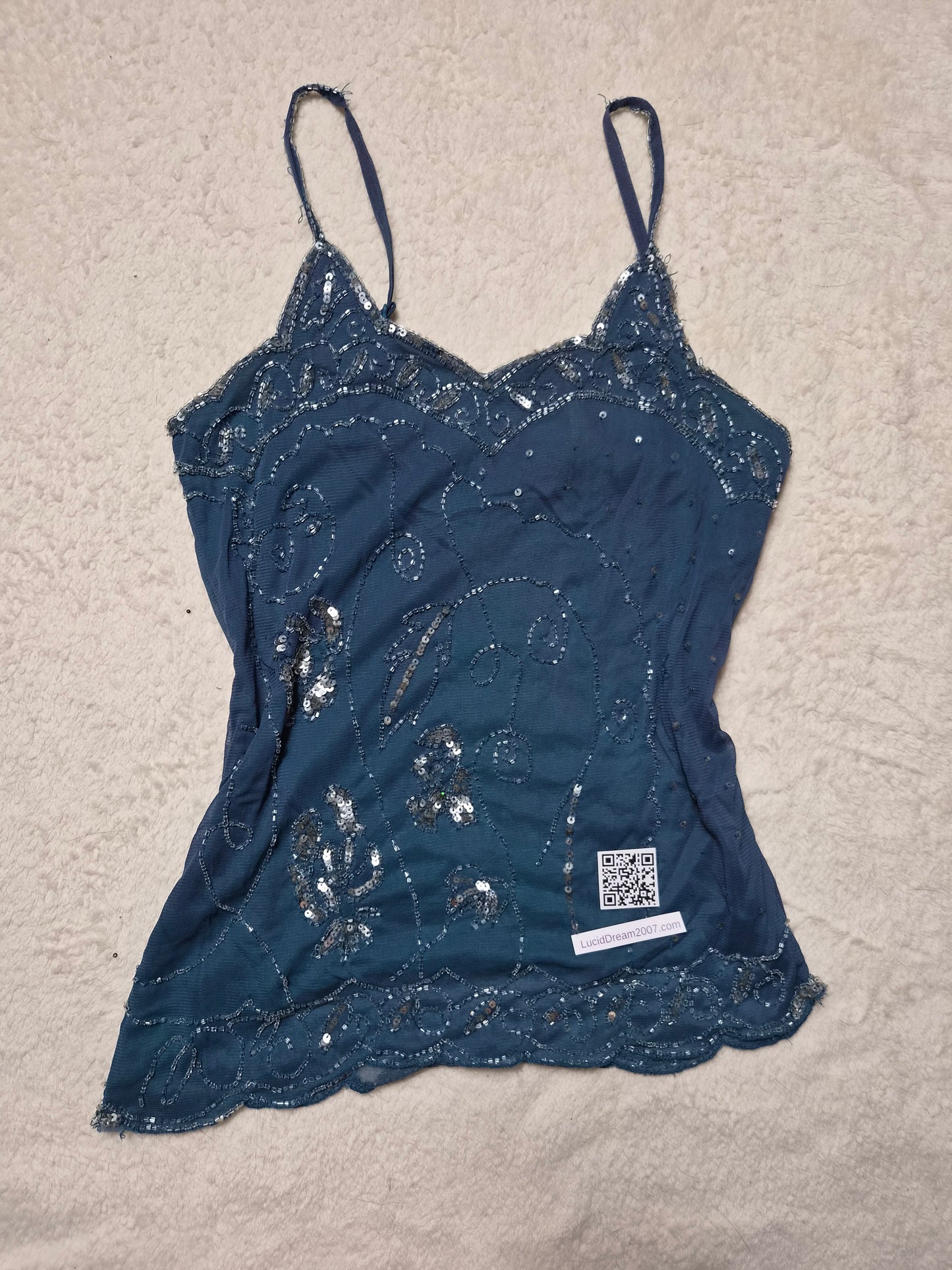 Haut bleu gris en voile brodé
