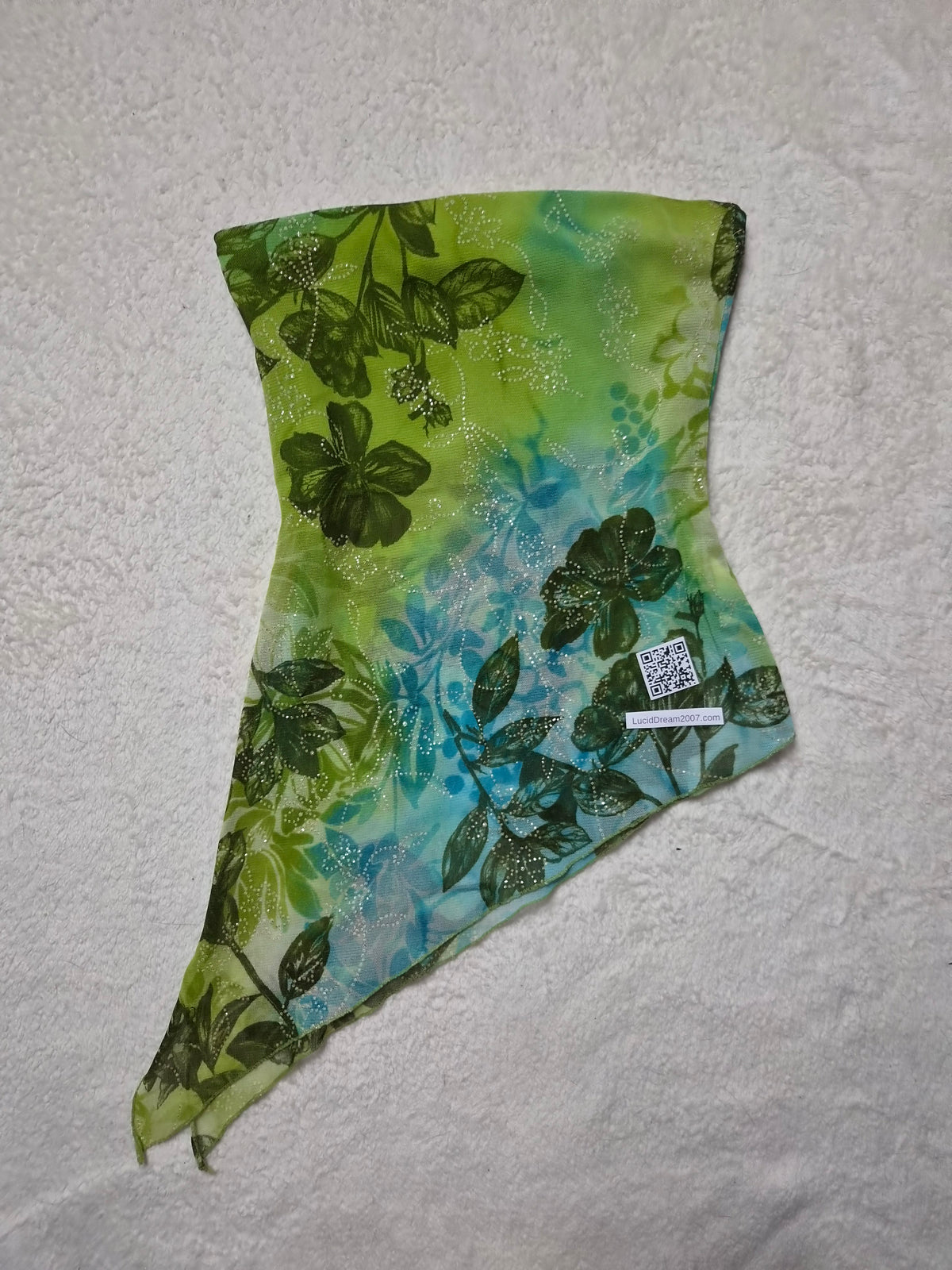 Haut strapless asymétrique bleu et vert