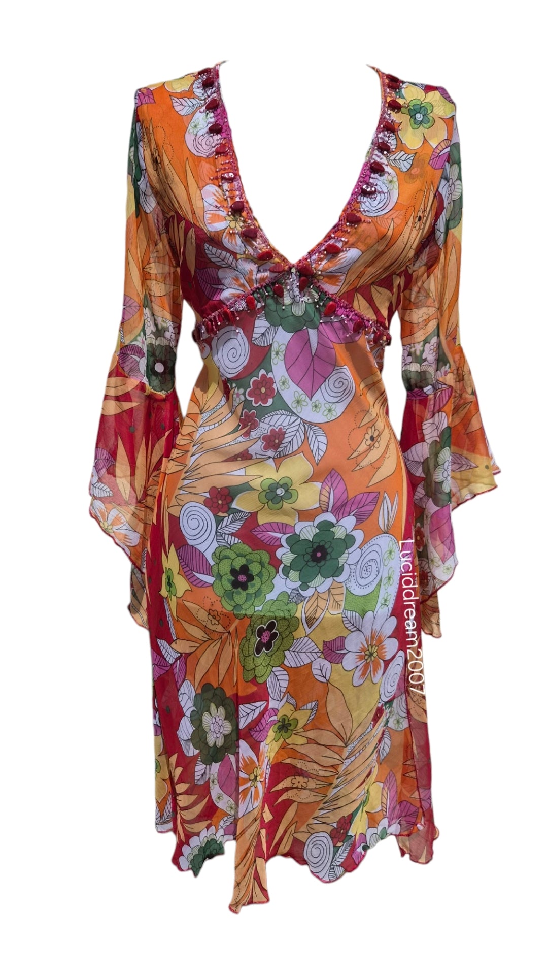 Robe en voile fleuri orange