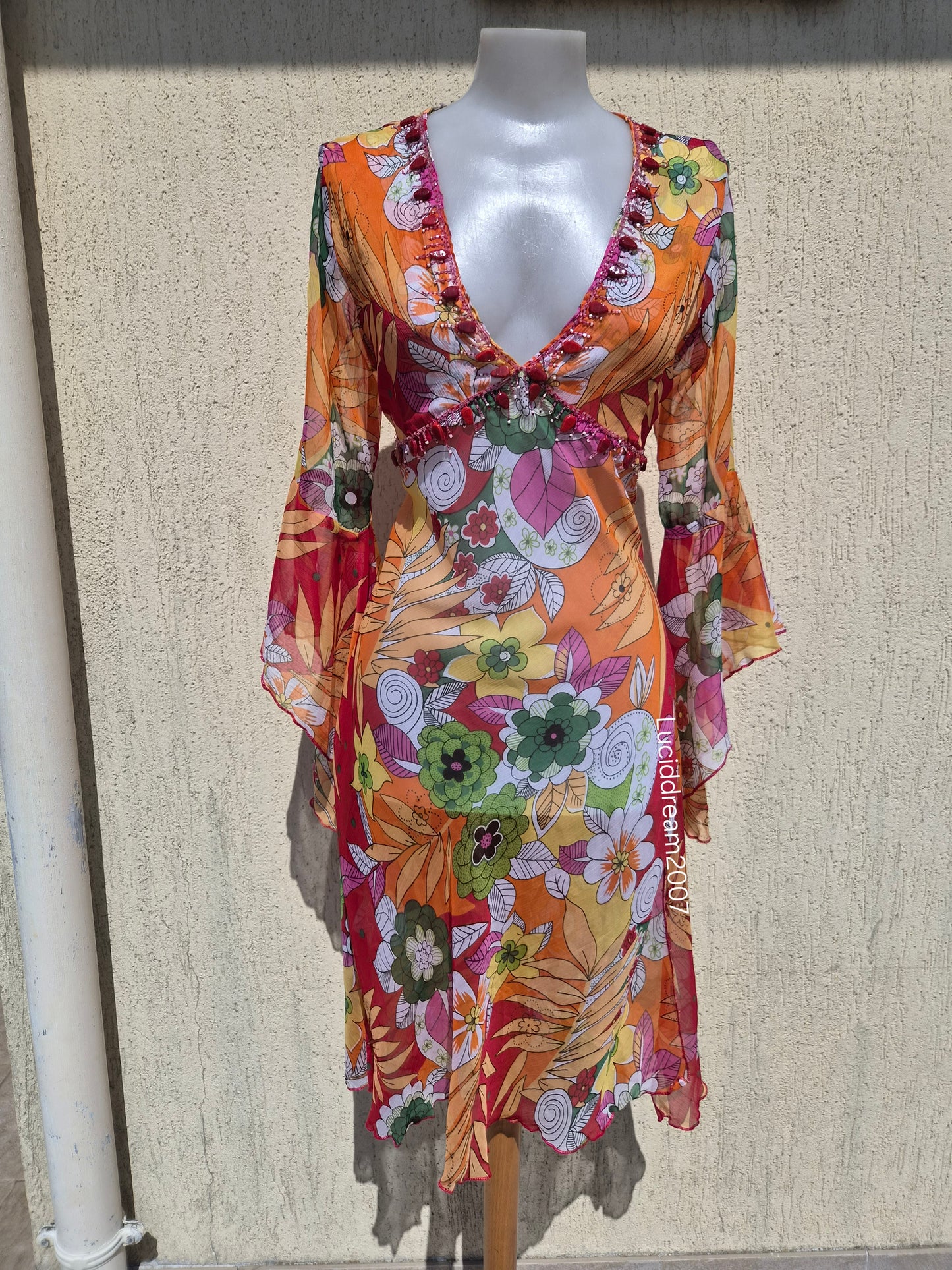 Robe en voile fleuri orange