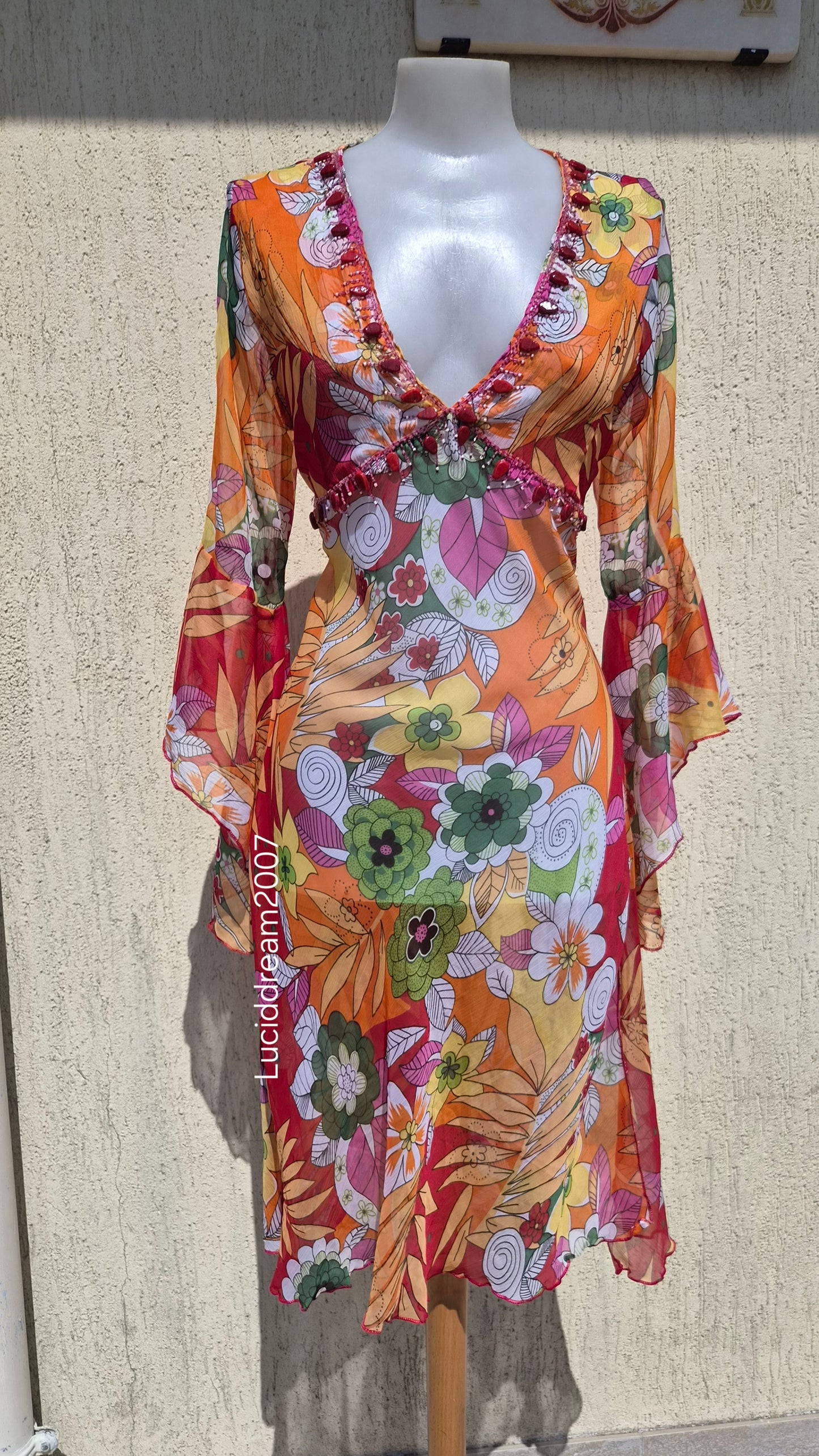 Robe en voile fleuri orange