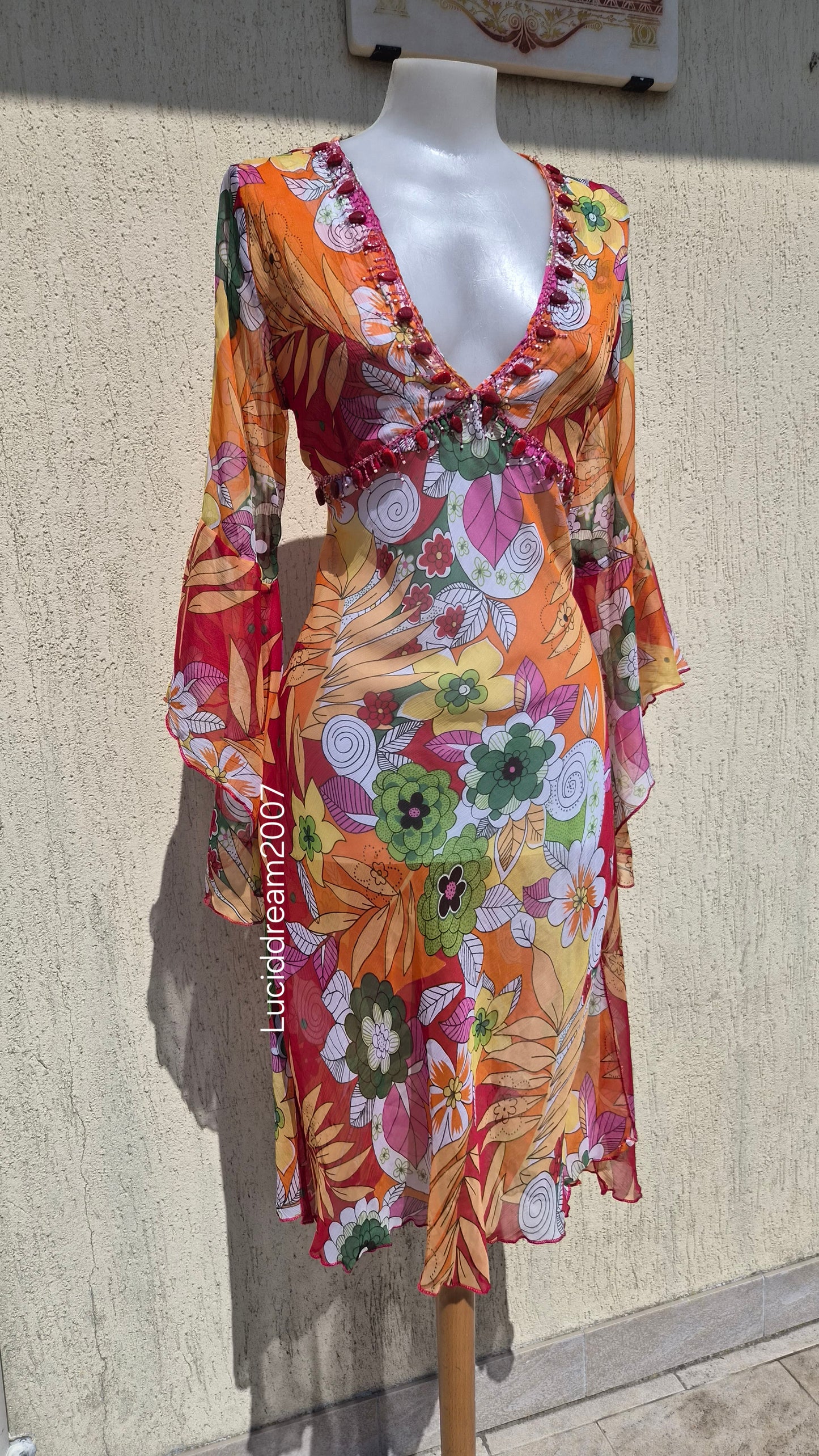 Robe en voile fleuri orange