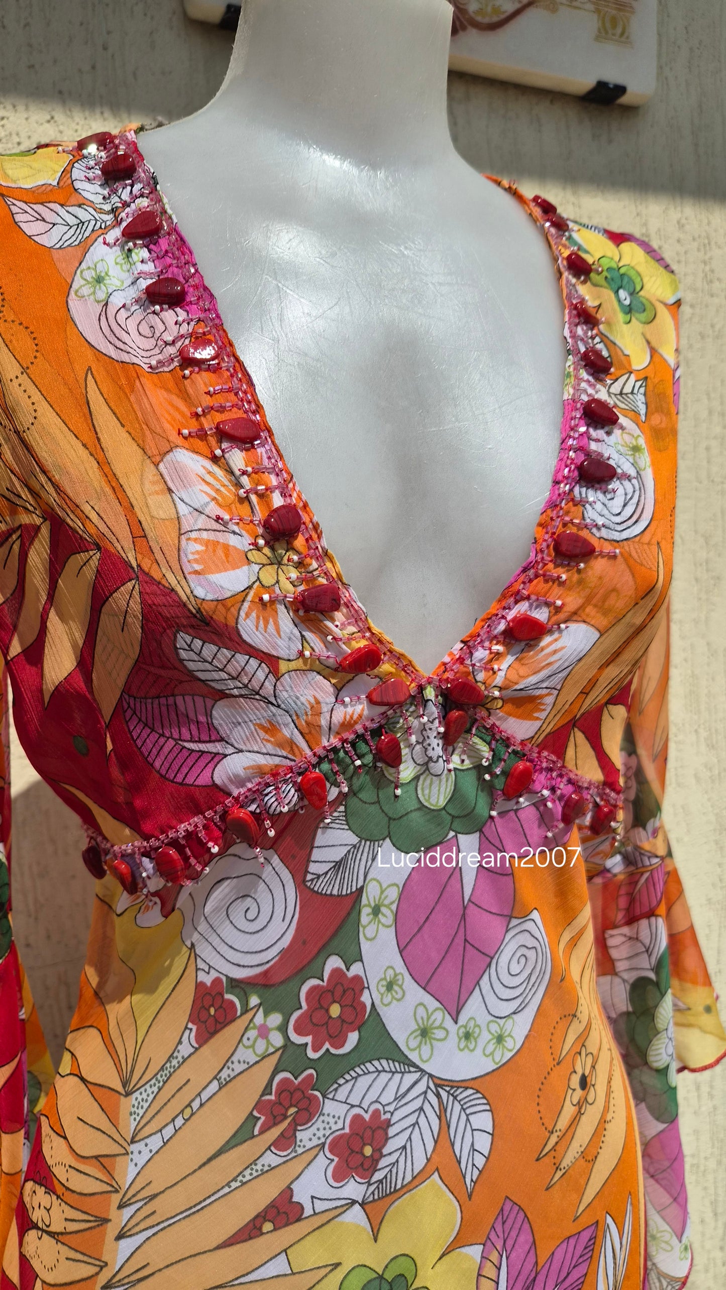 Robe en voile fleuri orange