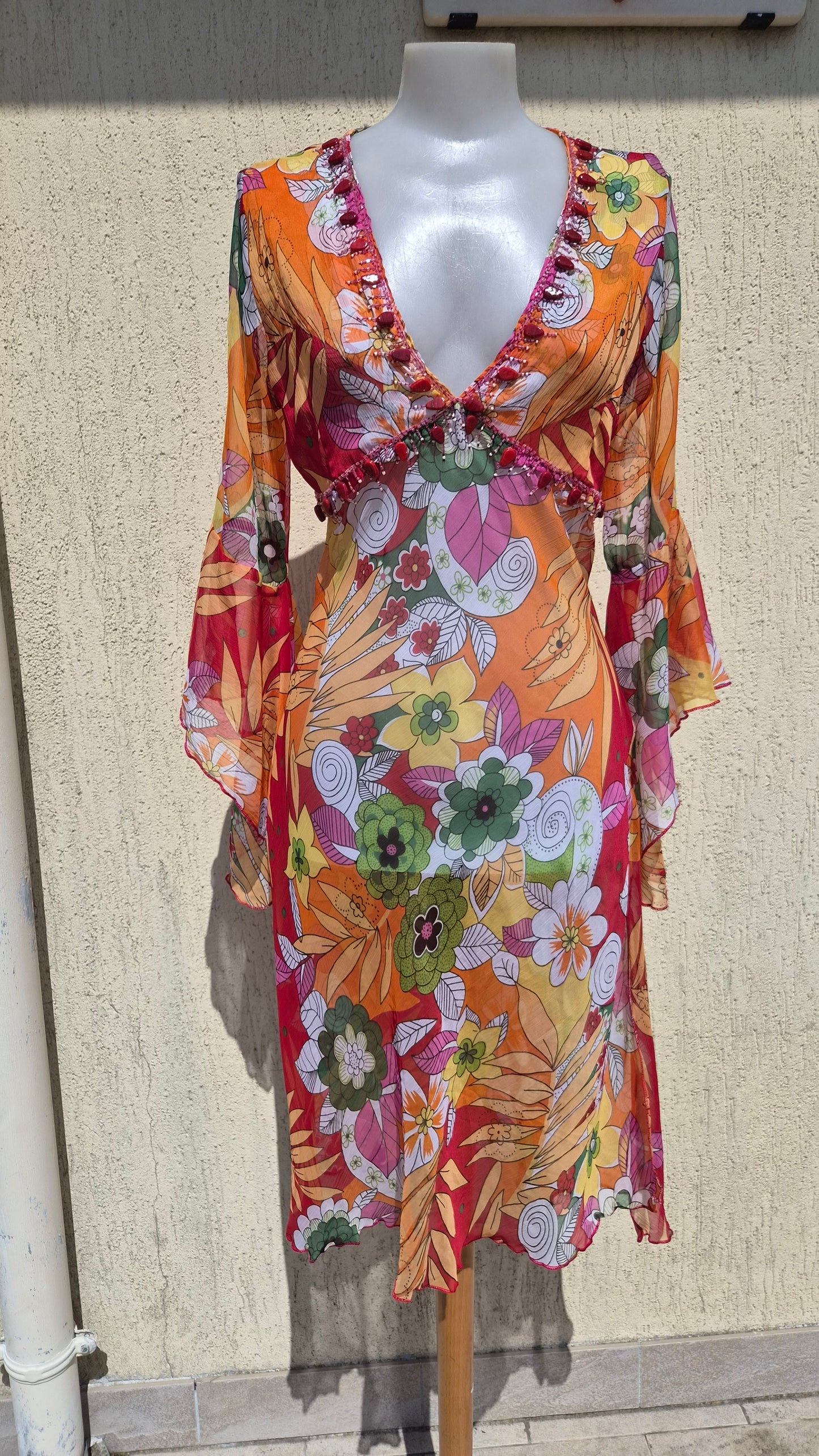 Robe en voile fleuri orange