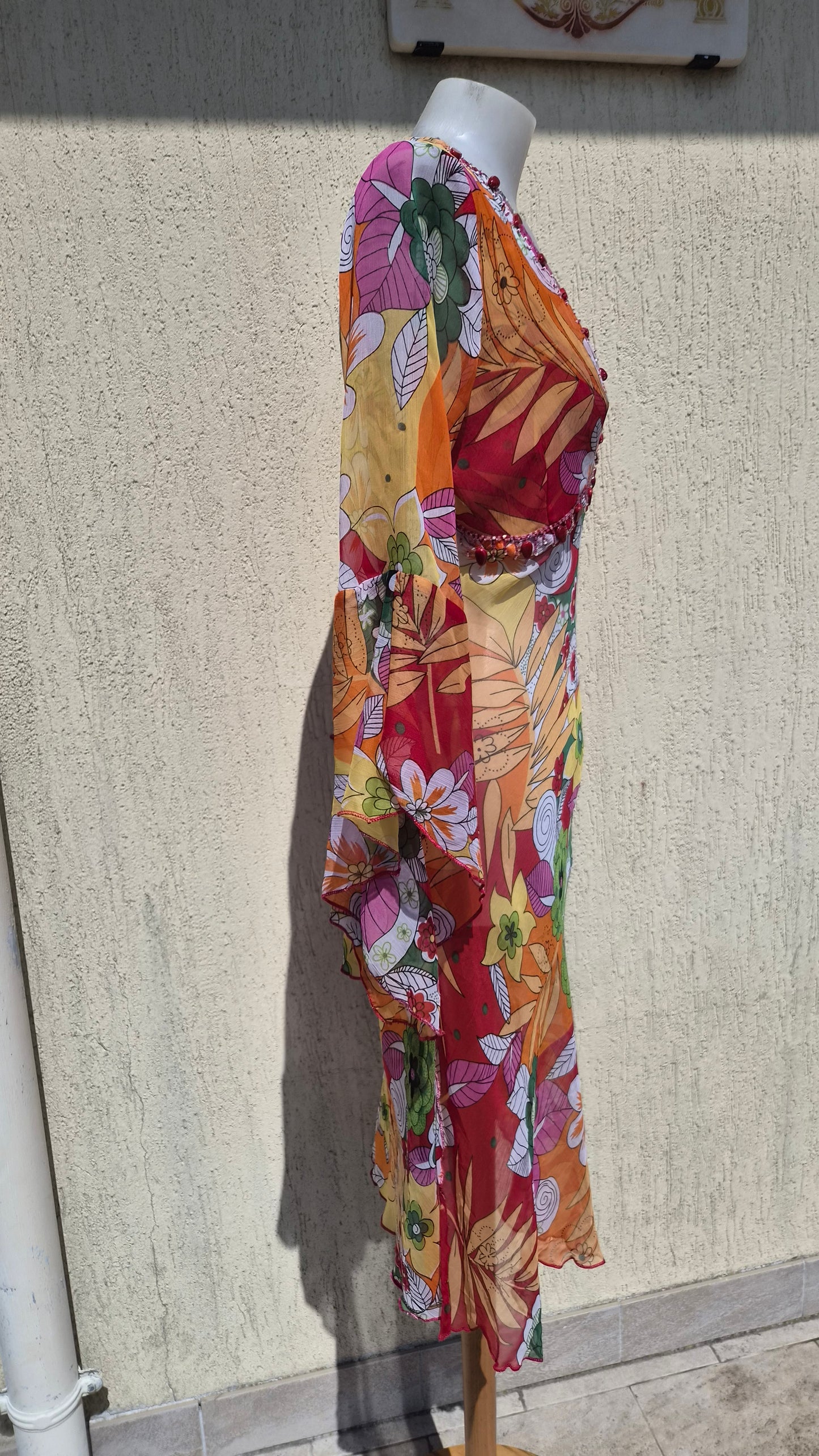 Robe en voile fleuri orange