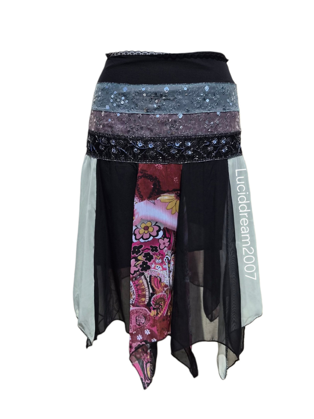 Jupe asymétrique à motif et sequins