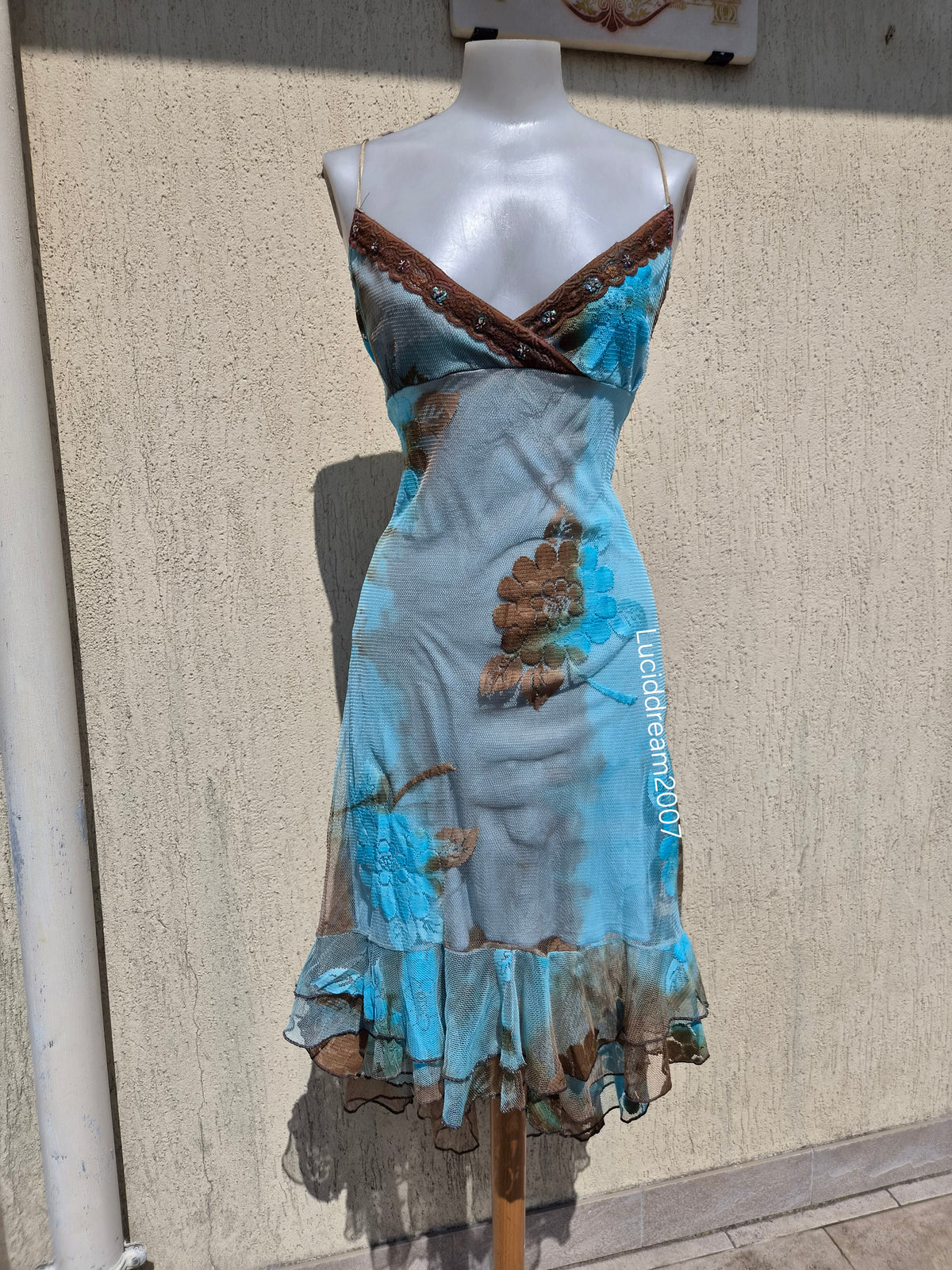 Blue and brown lace dress