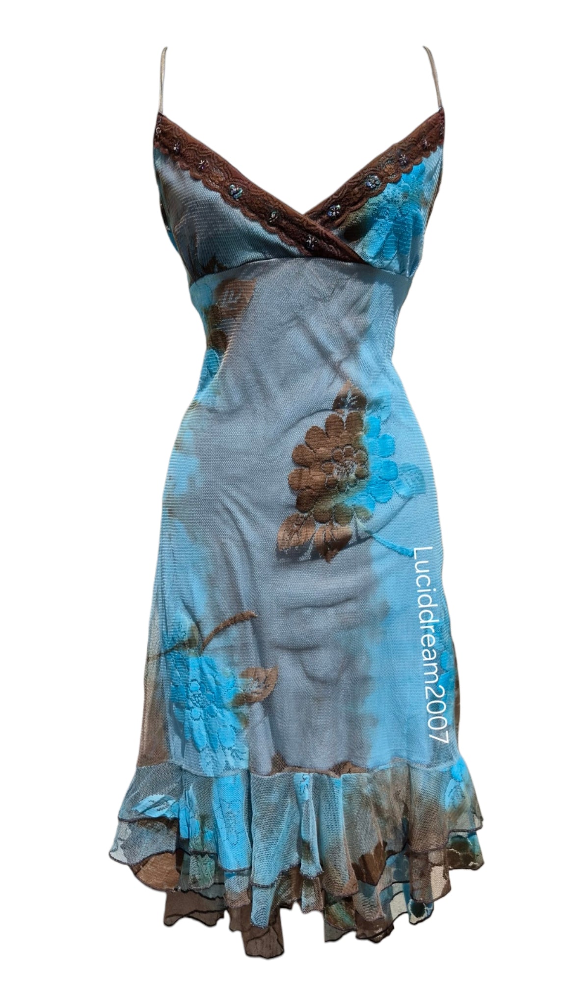 Blue and brown lace dress