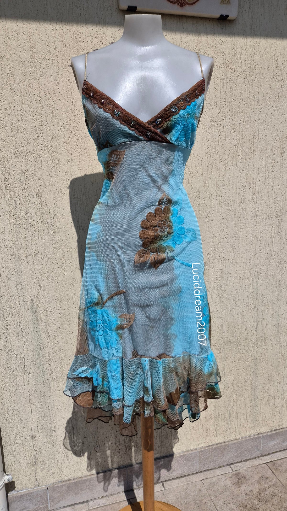 Blue and brown lace dress