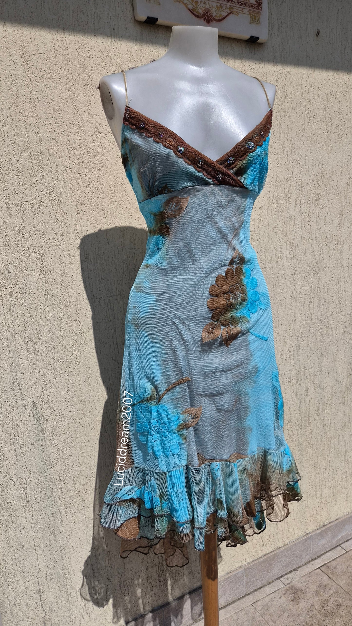 Blue and brown lace dress