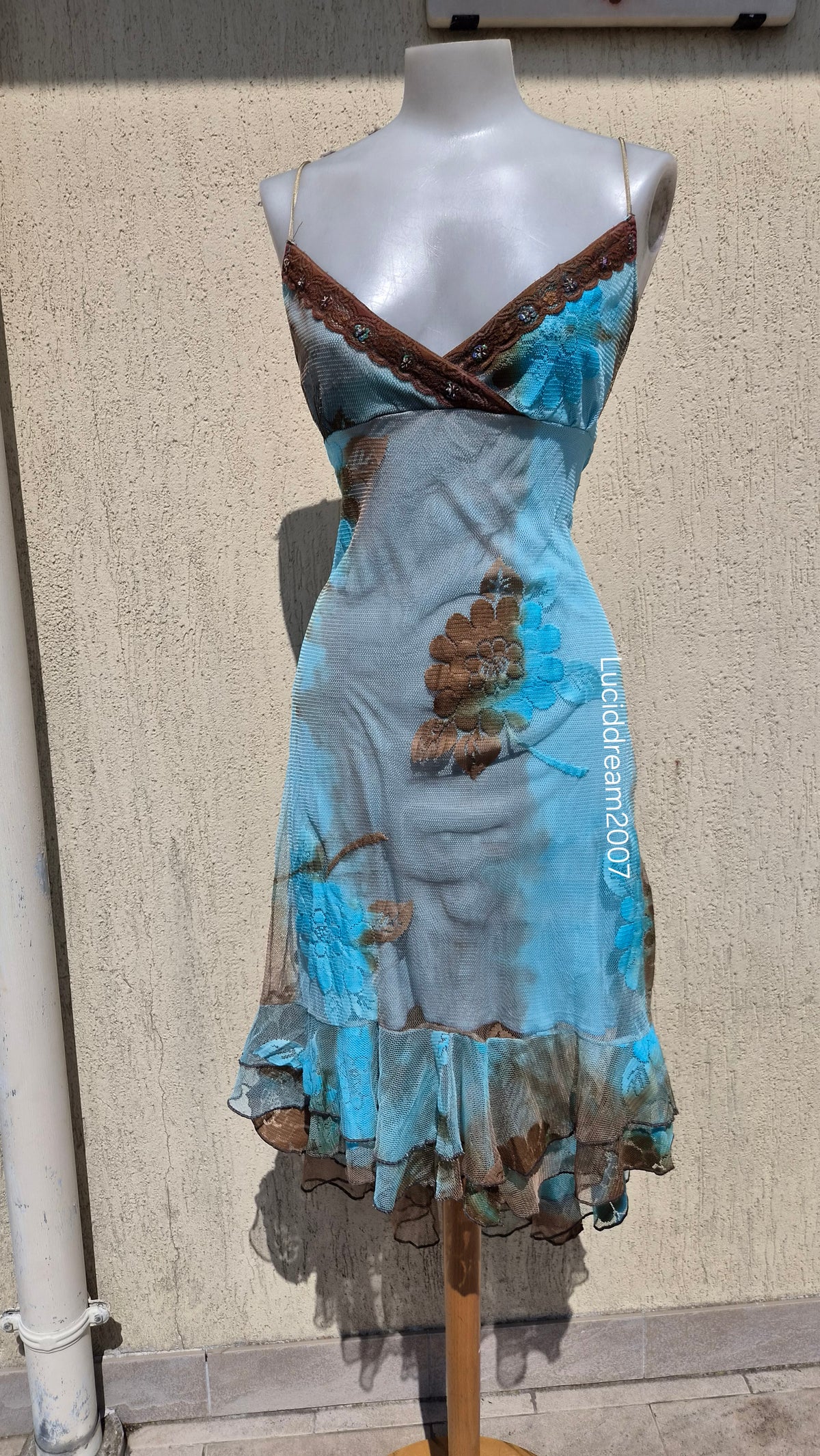 Blue and brown lace dress