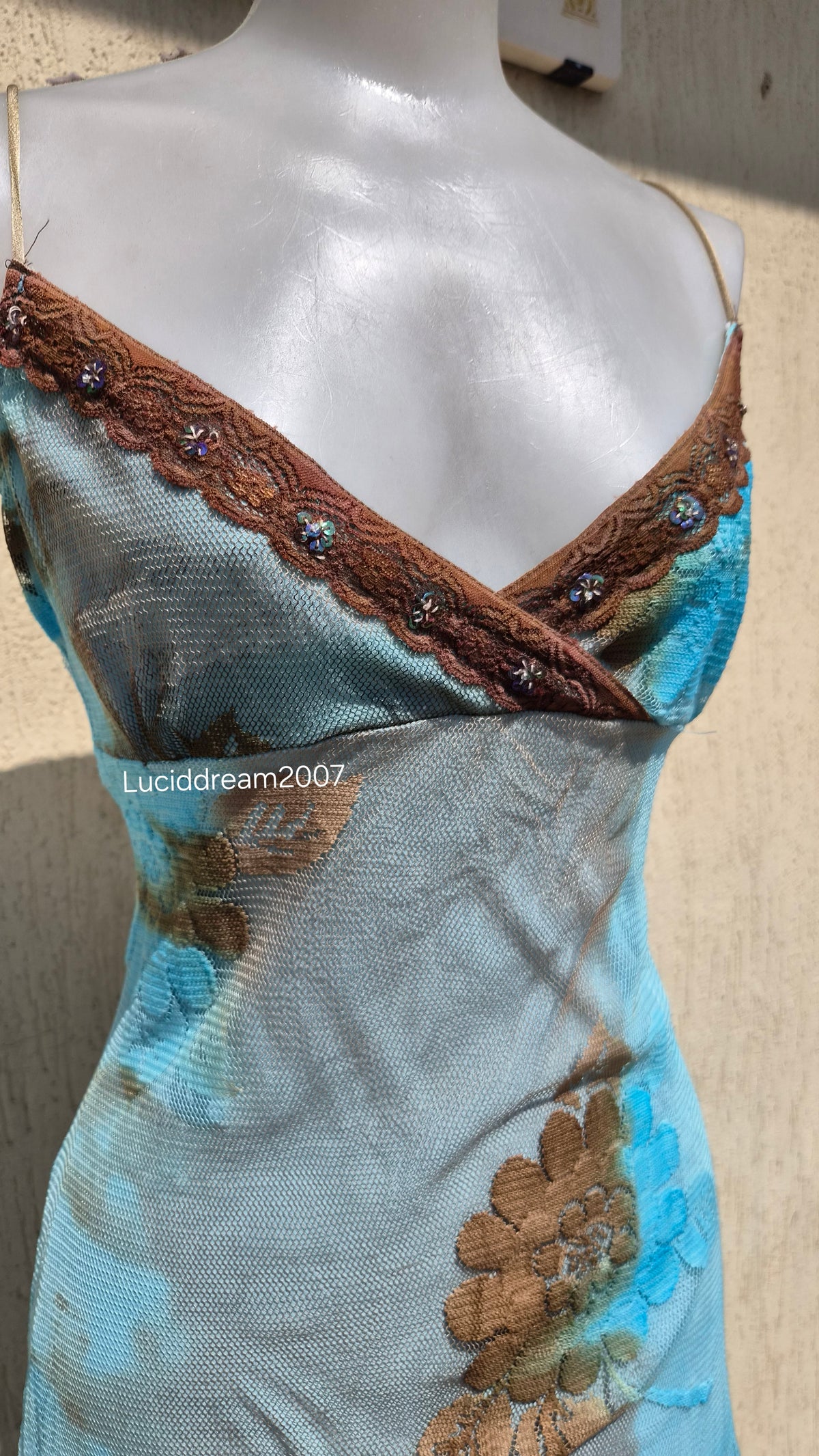 Blue and brown lace dress