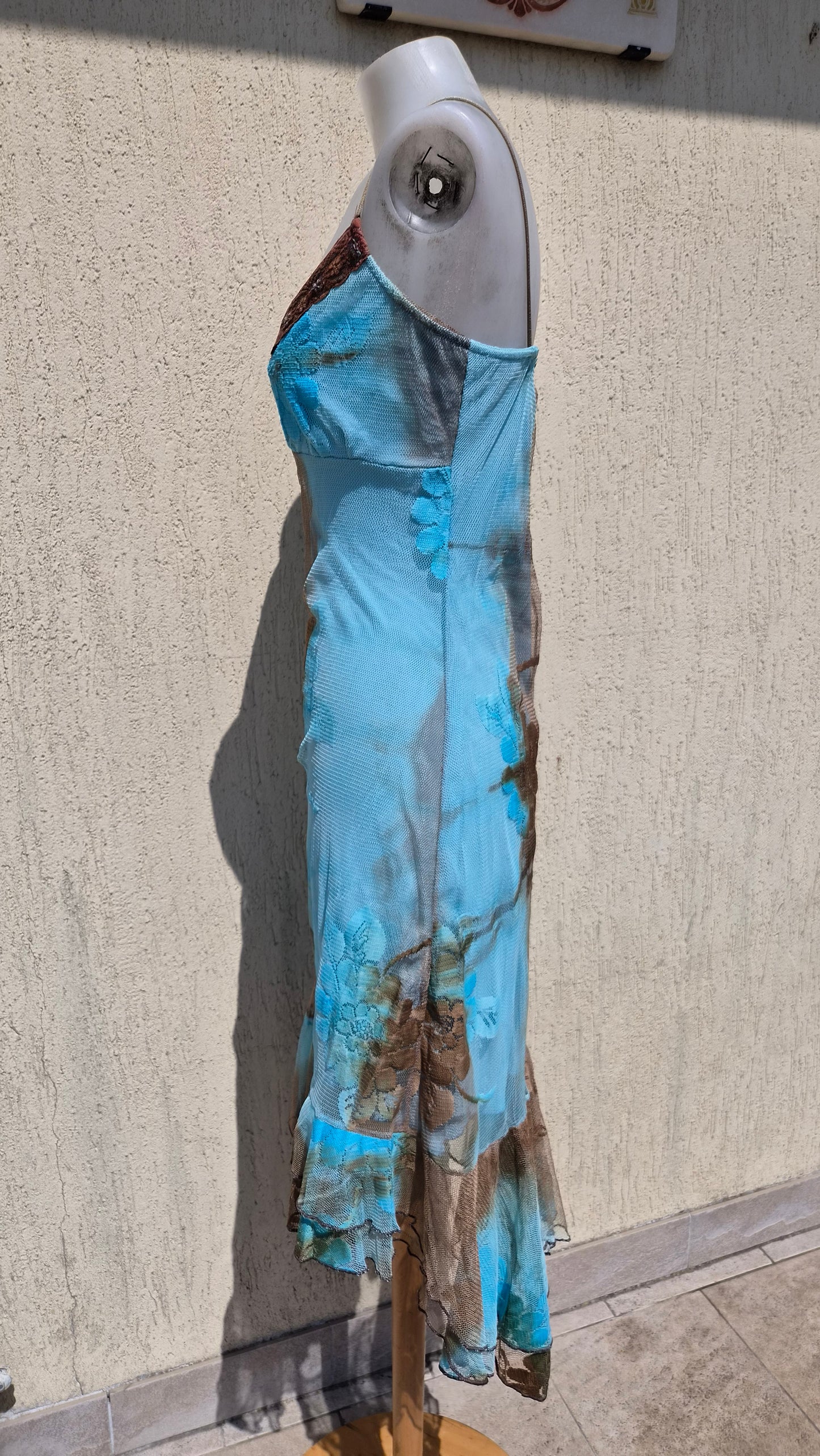 Blue and brown lace dress