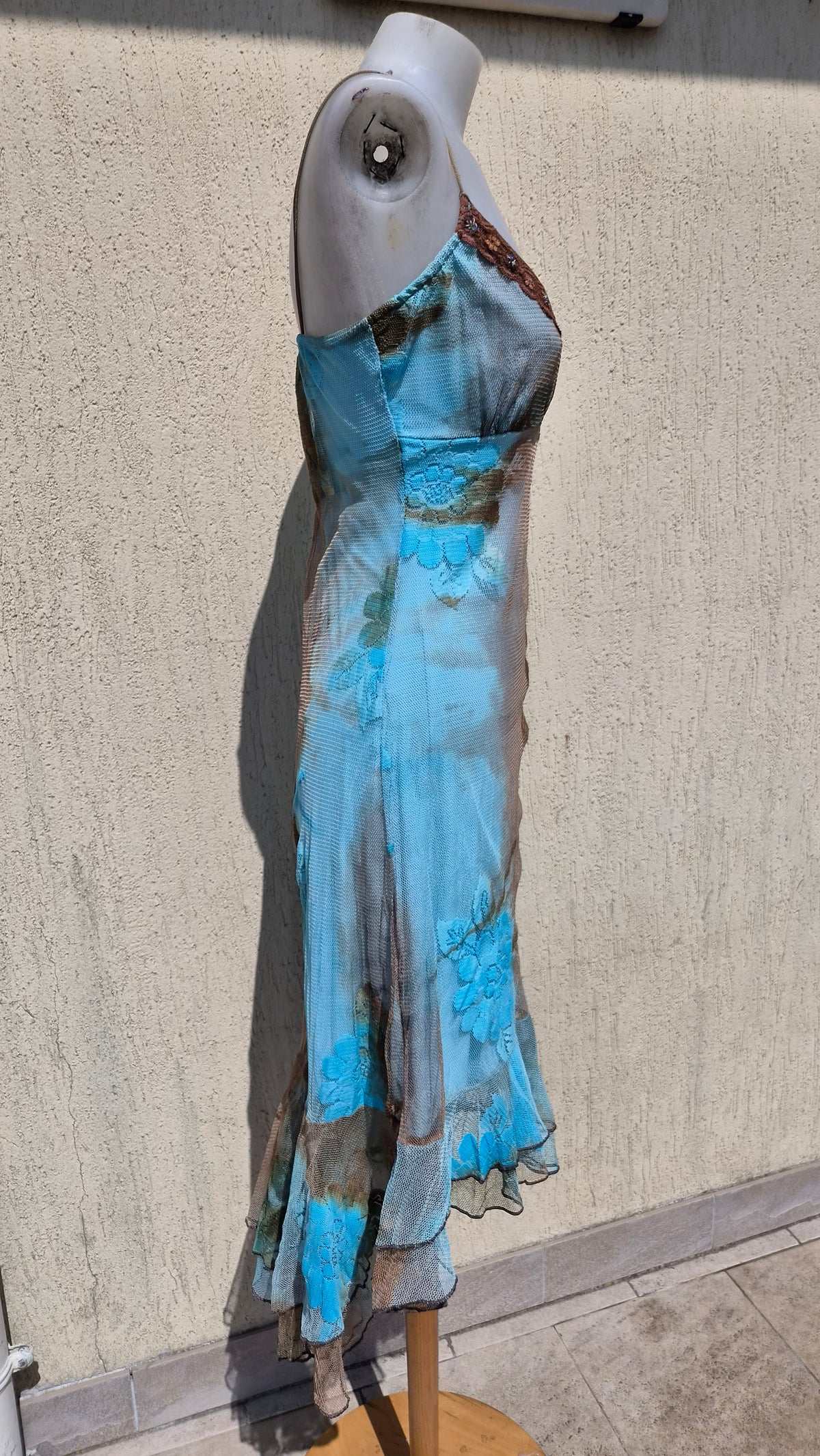 Blue and brown lace dress