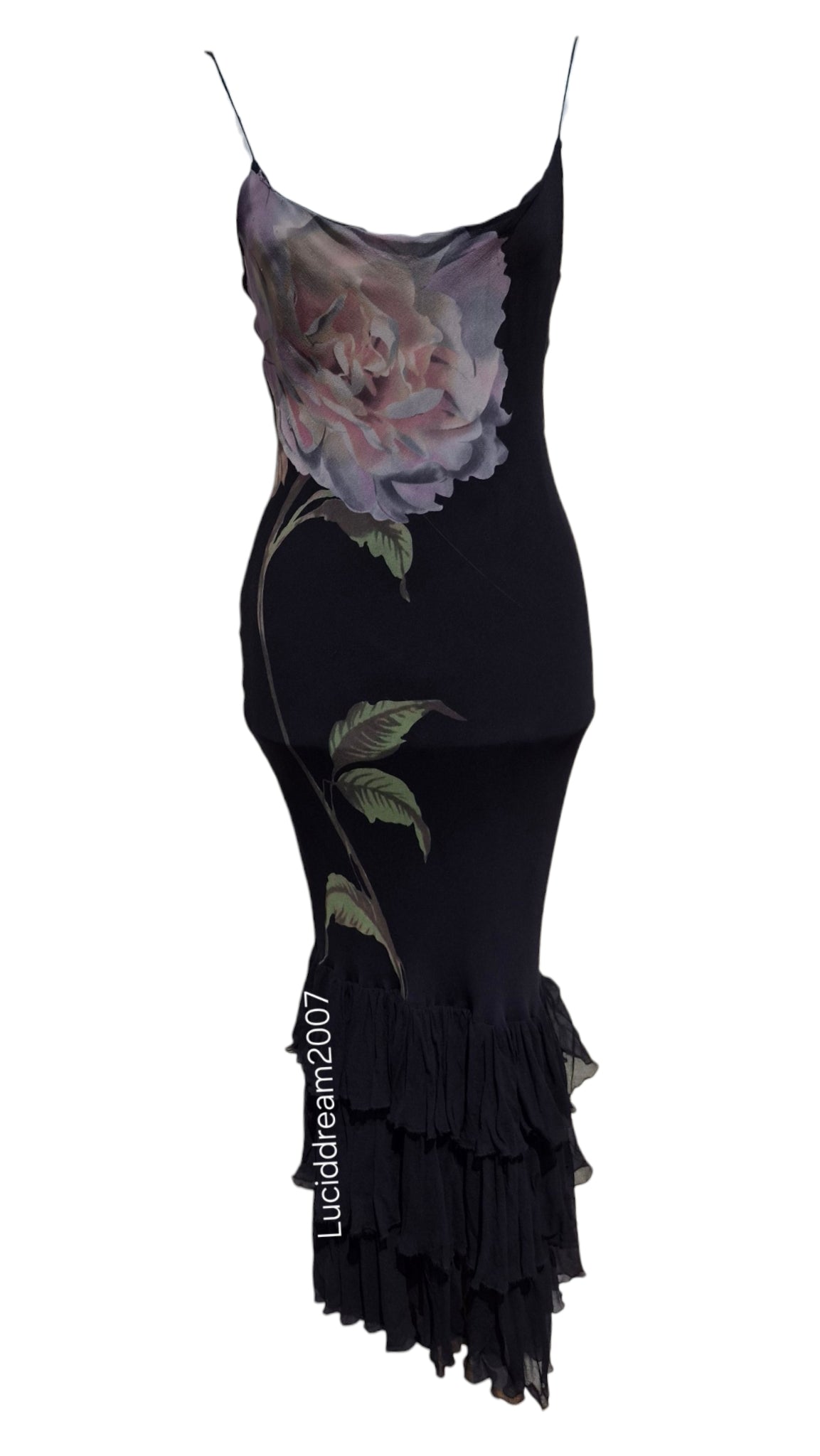 Robe en soie noire motif floral