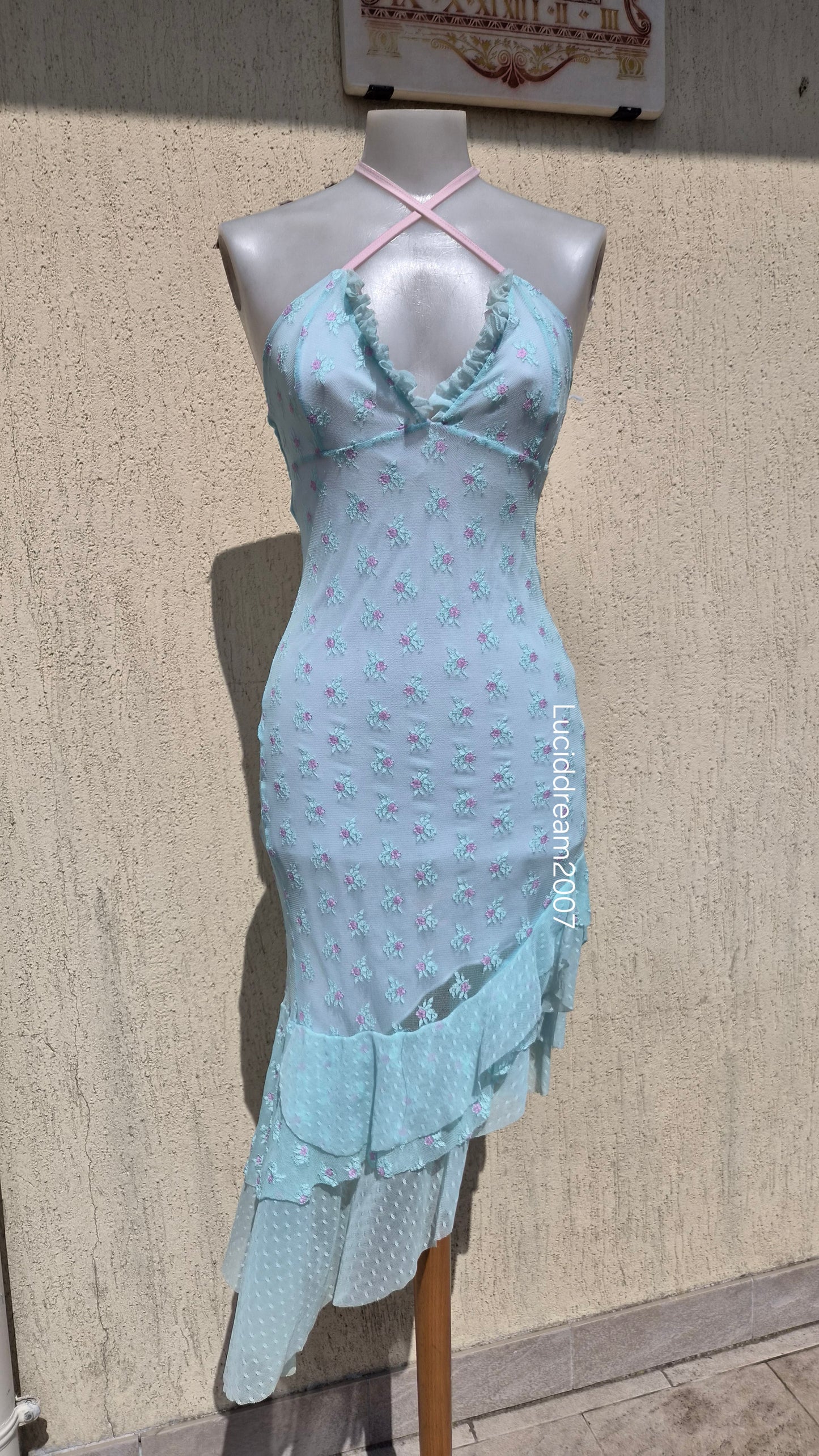 Blue and black lace dress