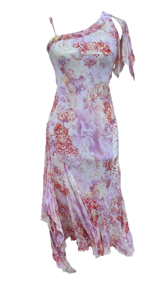 Robe asymétrique fleurie rose
