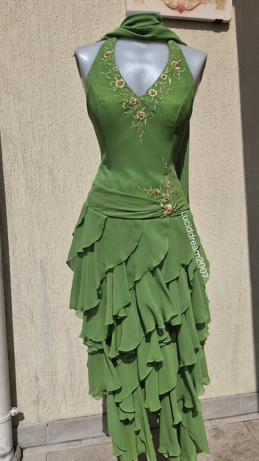 Robe dos nu brodée verte Sonia Pena