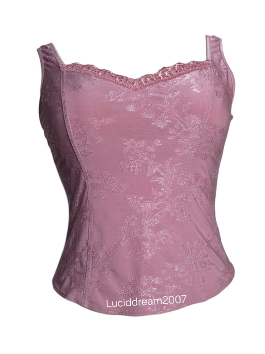 Haut motif arabesques rose