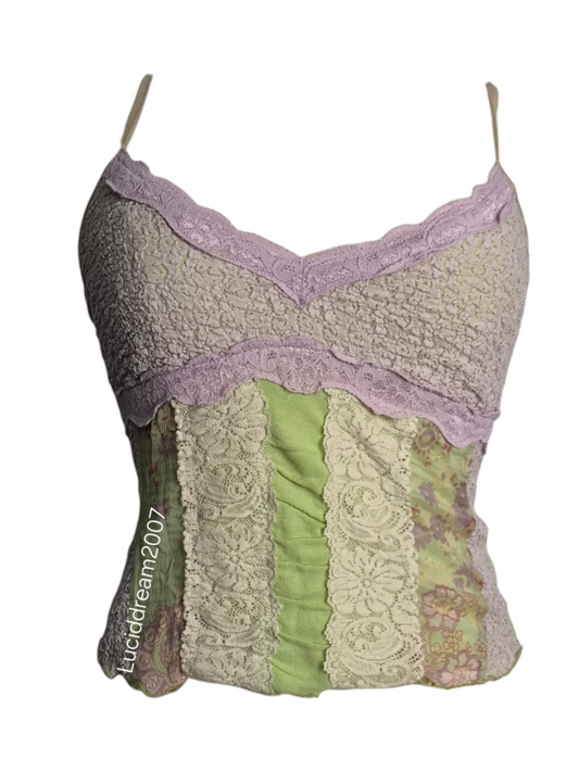 Haut dentelle rose et vert