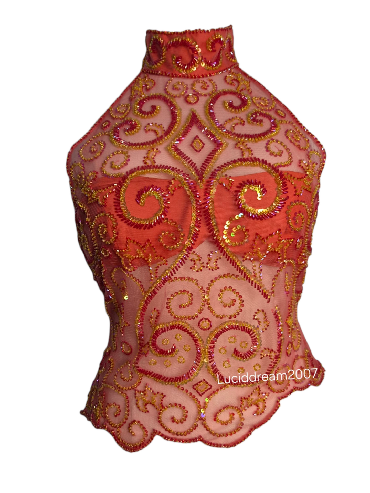 Haut orange en voile brodé