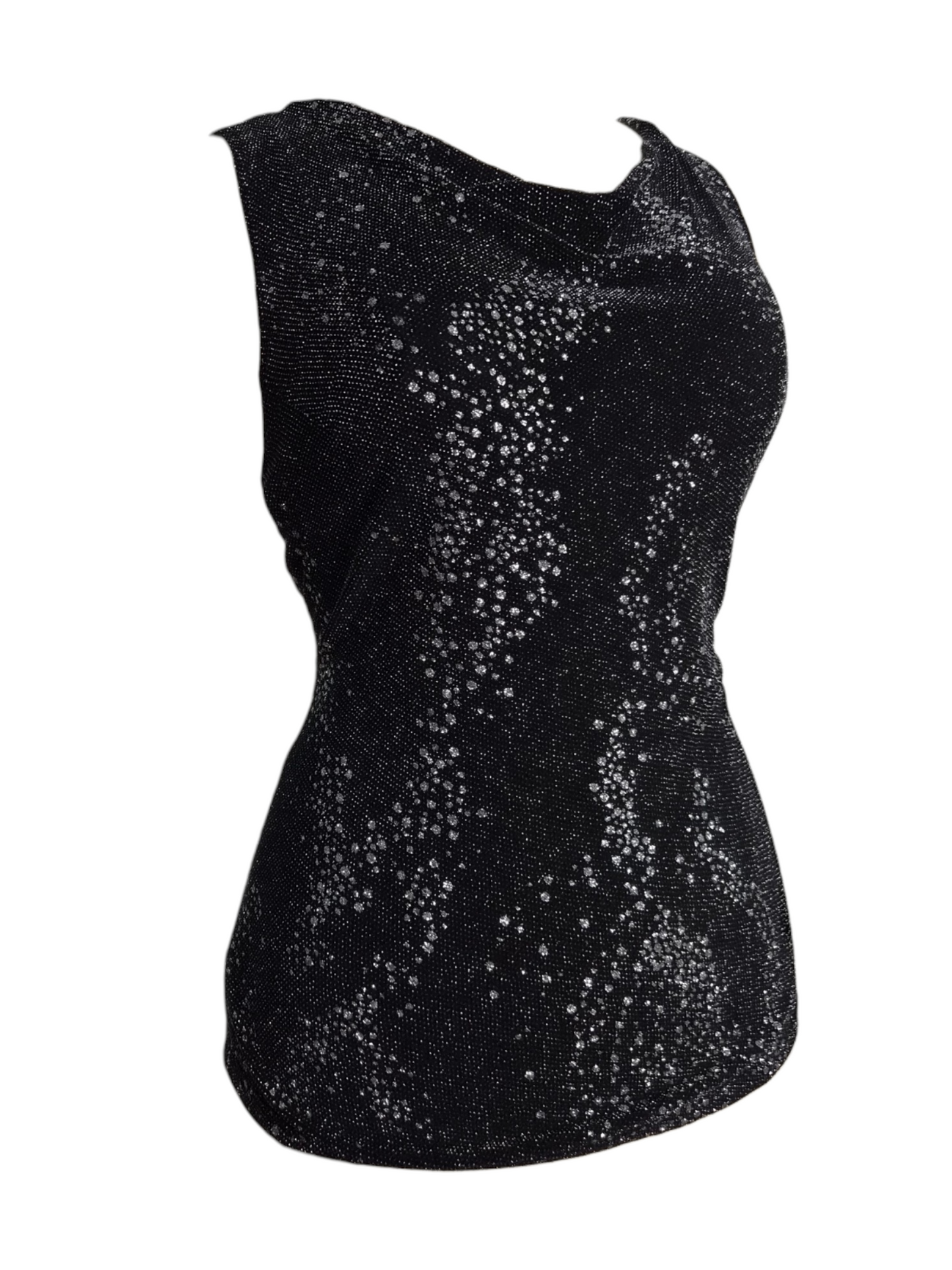 Haut col bénitier noir à strass argenté