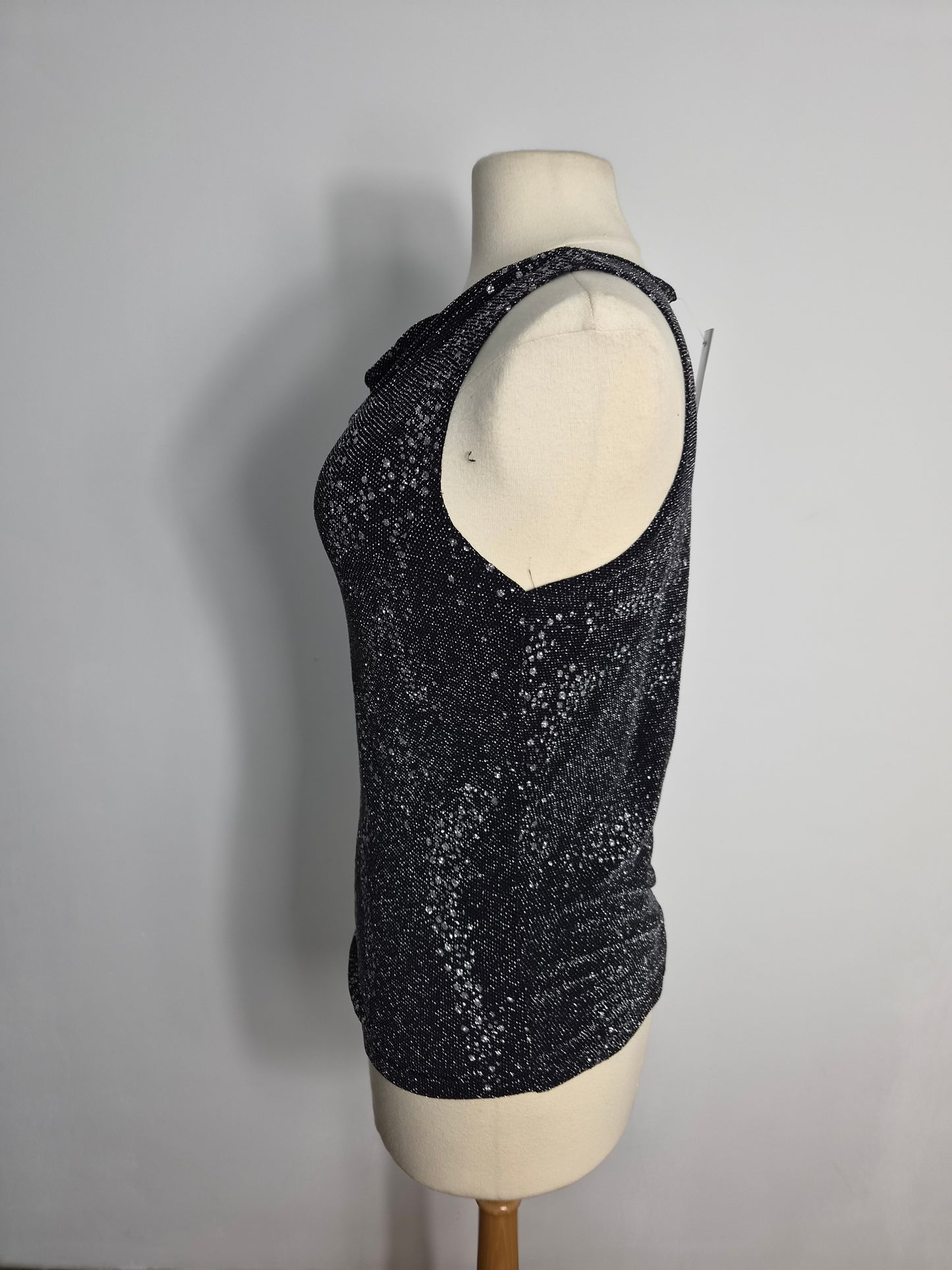 Haut col bénitier noir à strass argenté