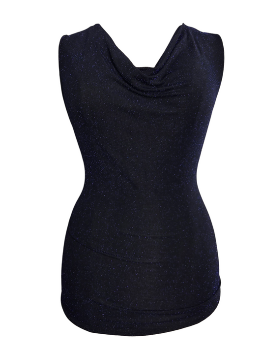 Haut col bénitier noir à strass bleu