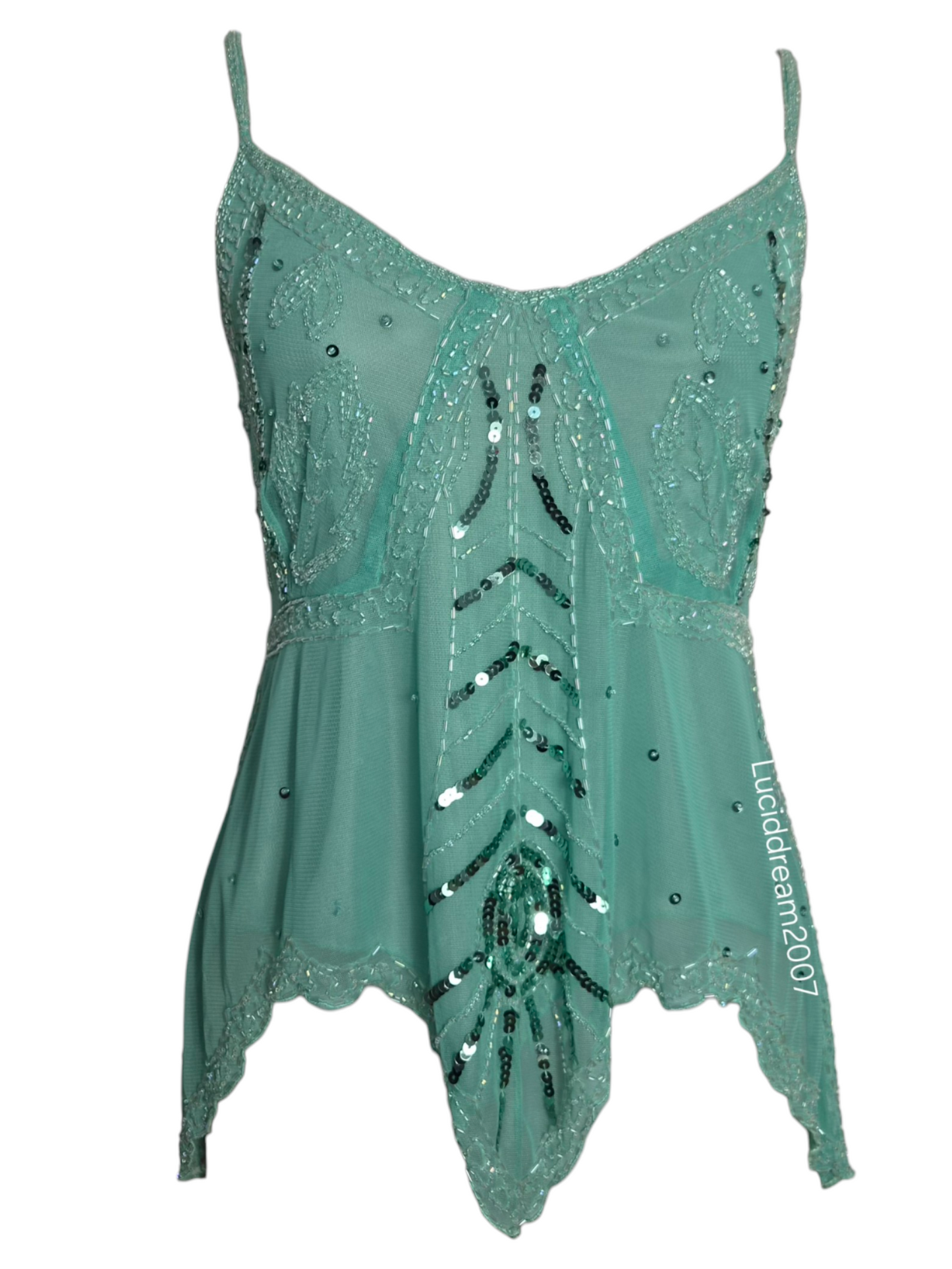 Haut en voile brodé bleu vert