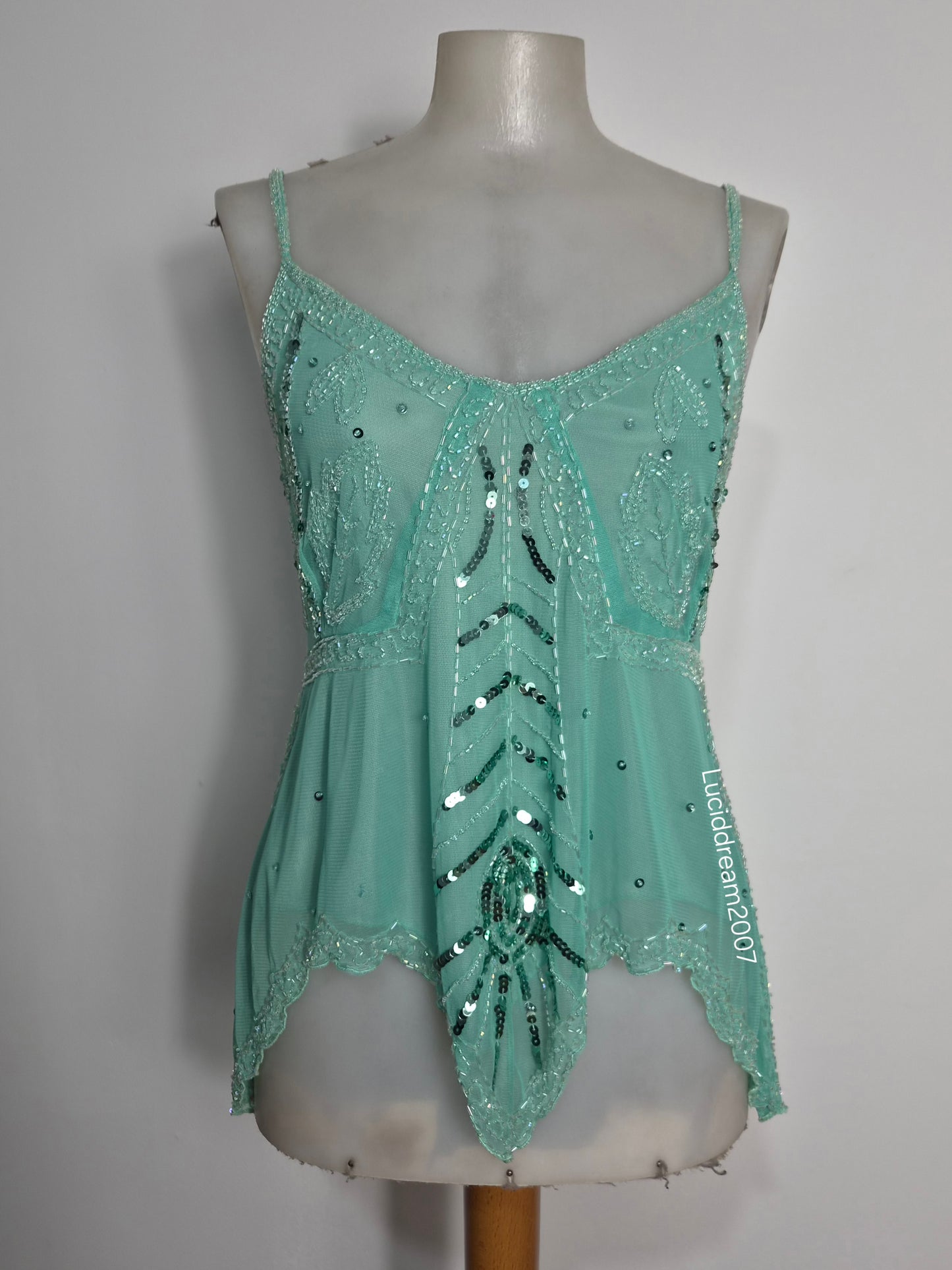Haut en voile brodé bleu vert