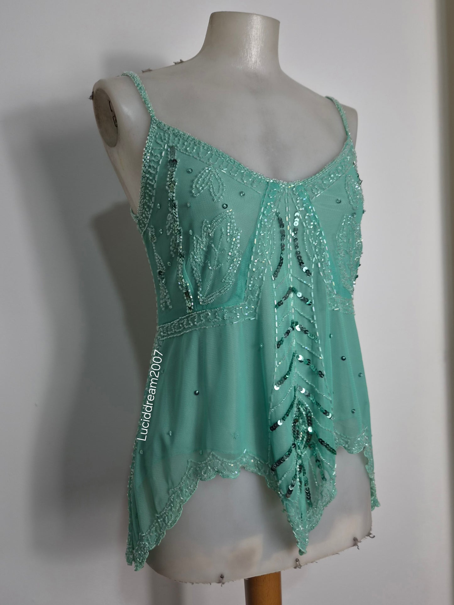 Haut en voile brodé bleu vert