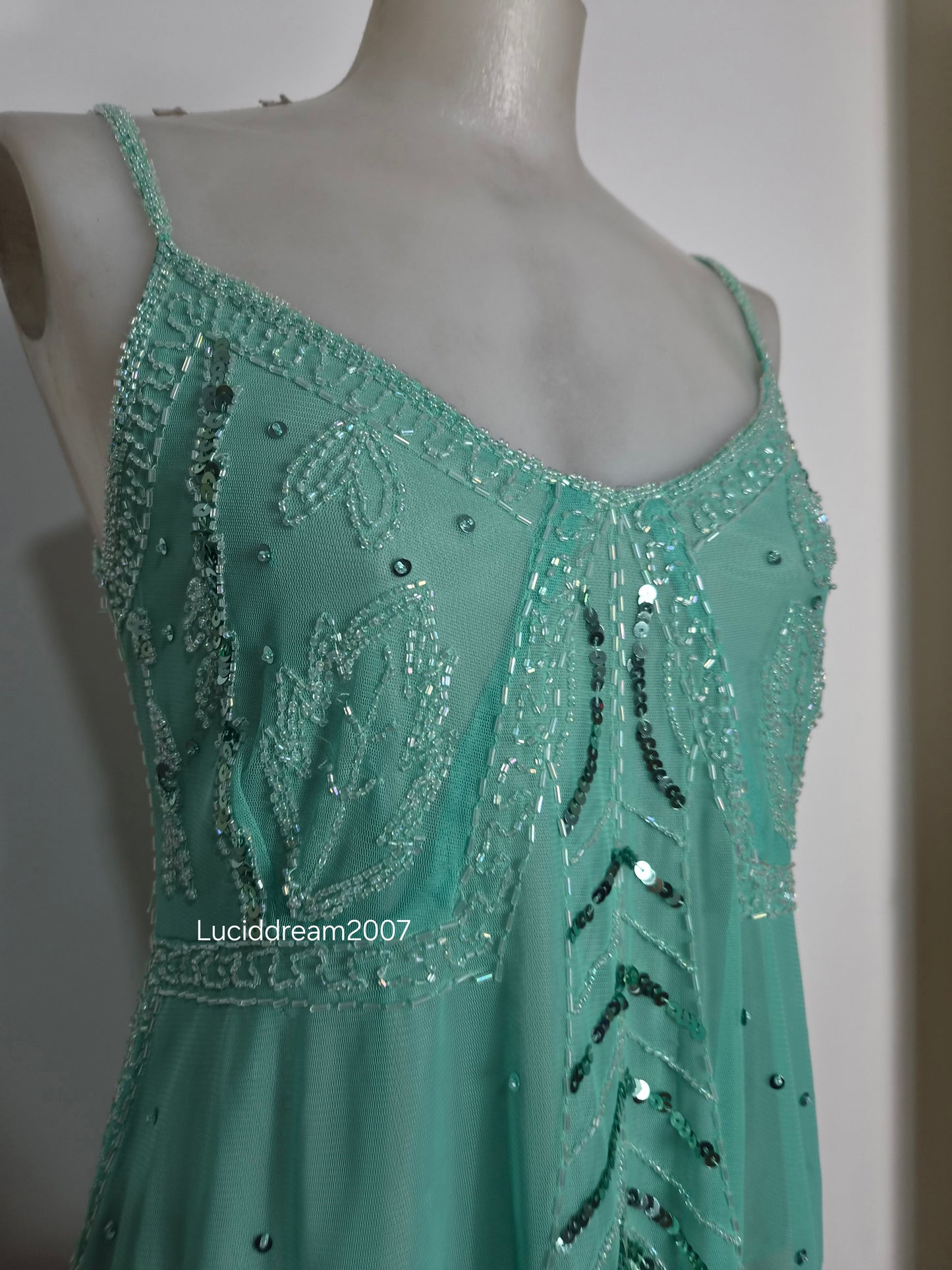 Haut en voile brodé bleu vert
