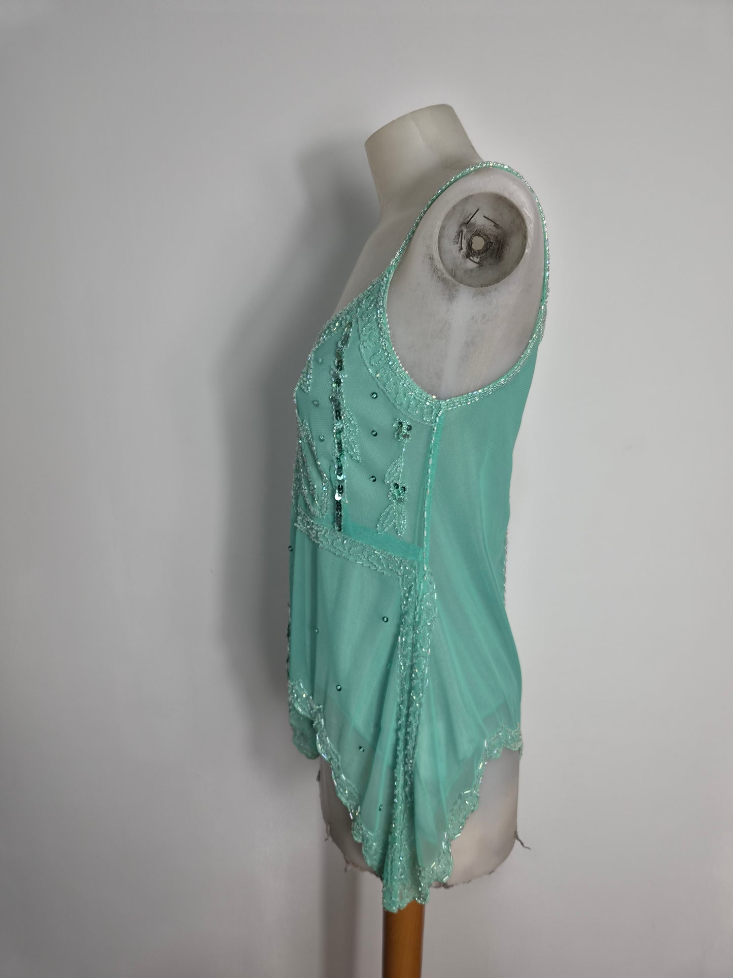 Haut en voile brodé bleu vert