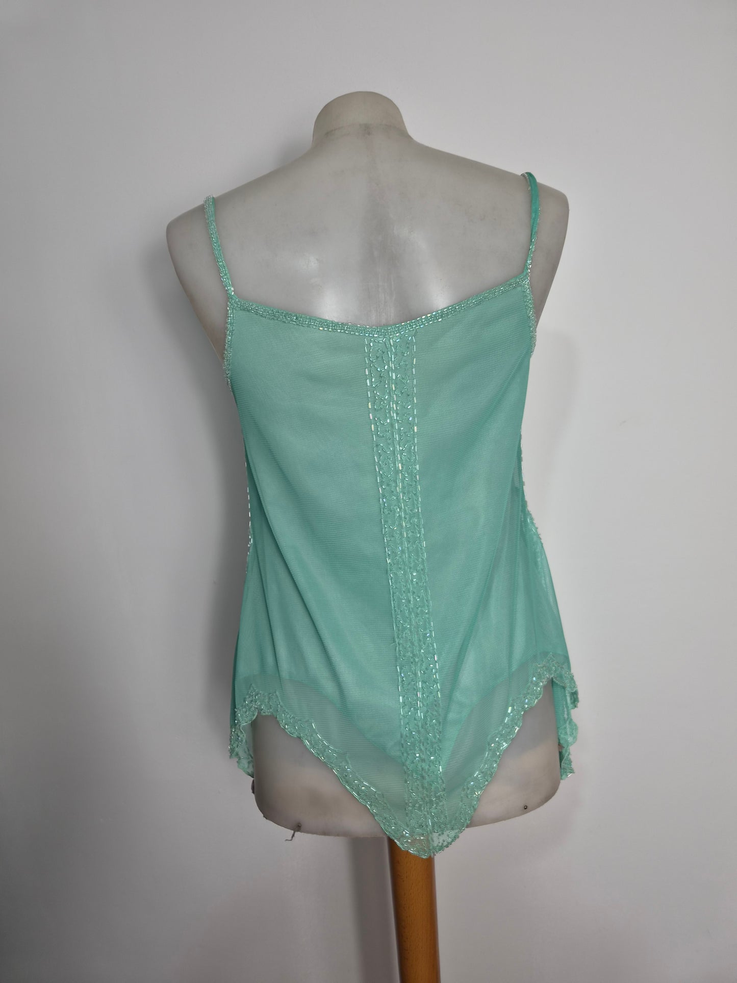 Haut en voile brodé bleu vert