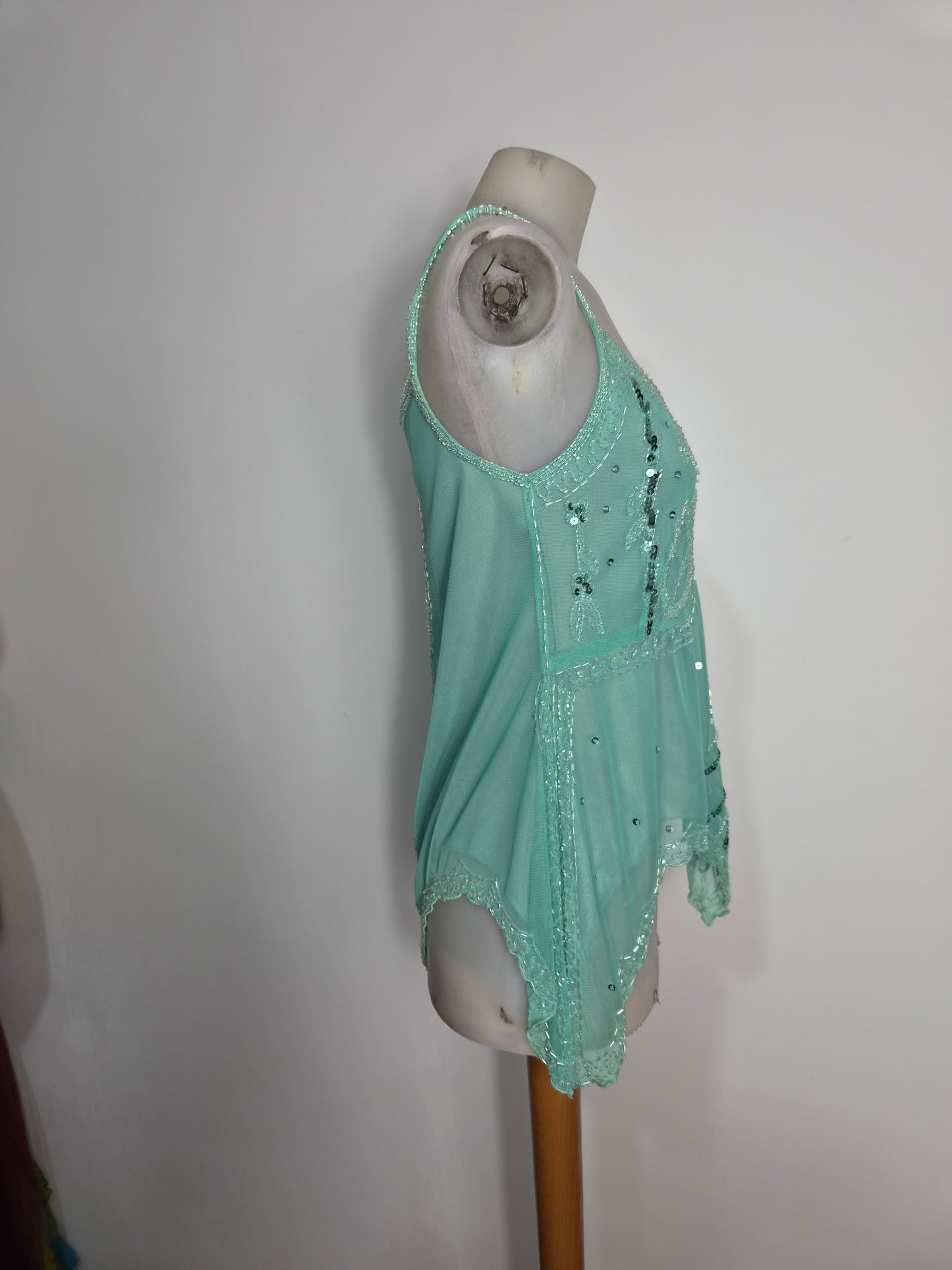 Haut en voile brodé bleu vert