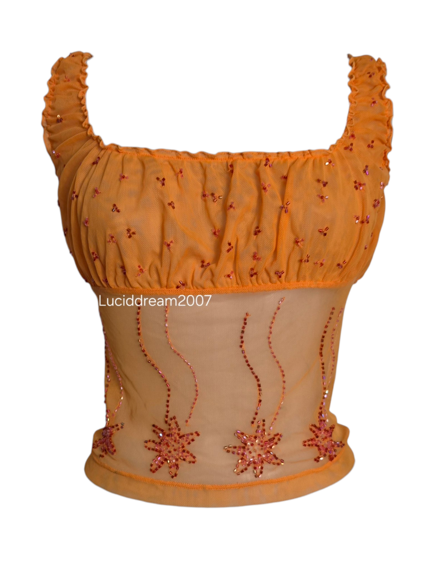 Haut en voile brodé orange