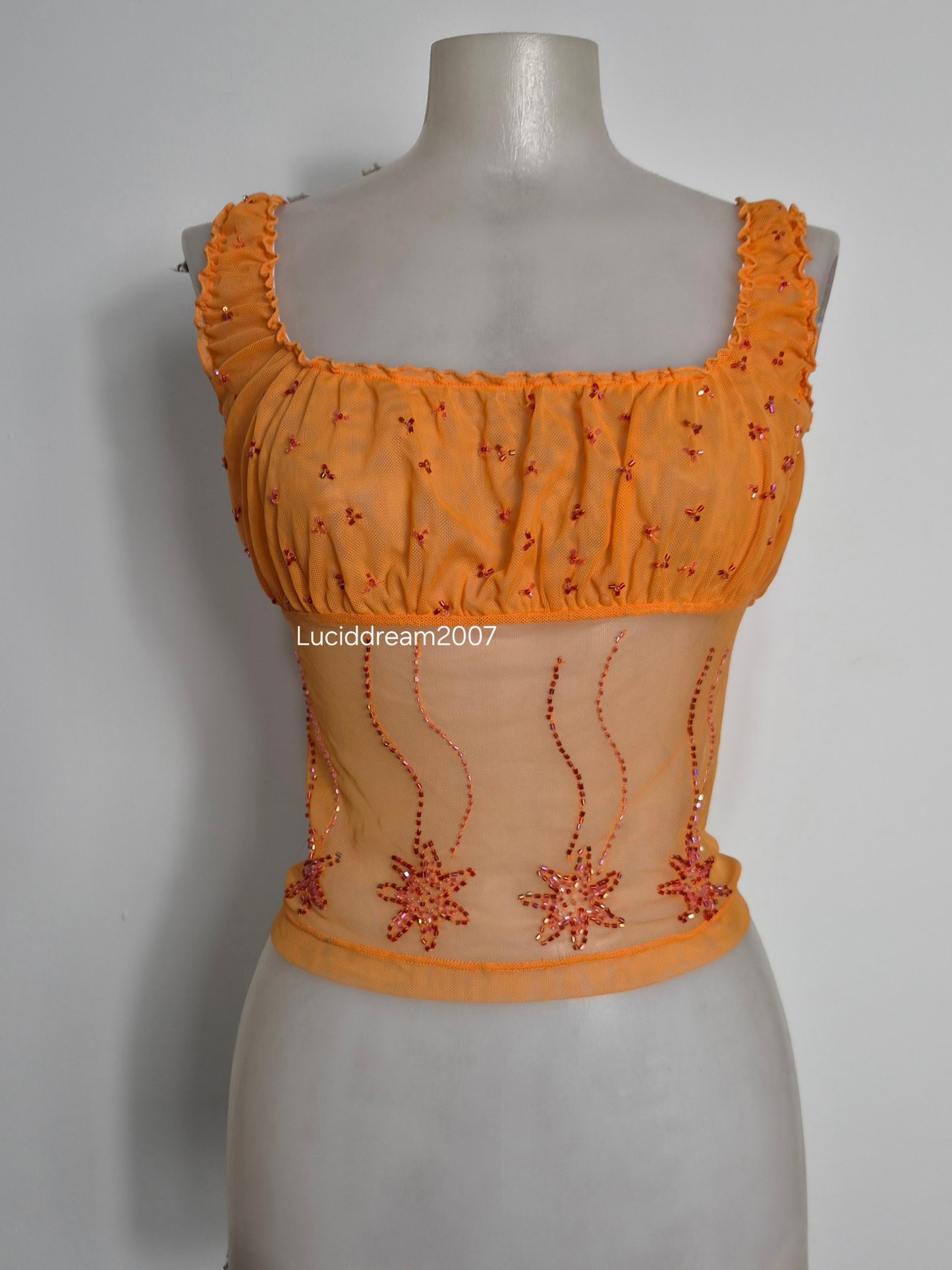 Haut en voile brodé orange