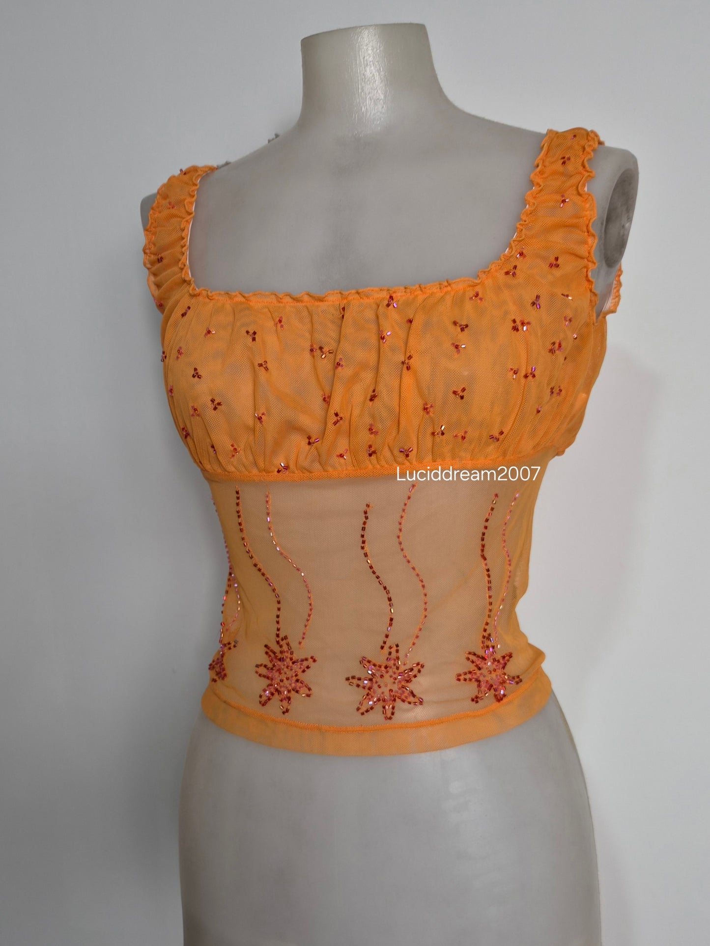 Haut en voile brodé orange
